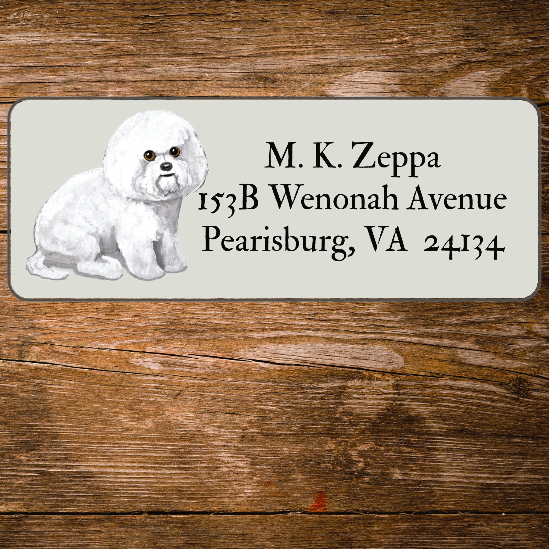 Return address label with a Bichon Frise Dog illustration