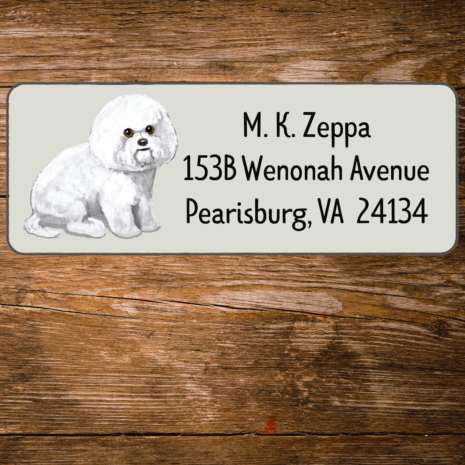 Return address label with a Bichon Frise Dog illustration