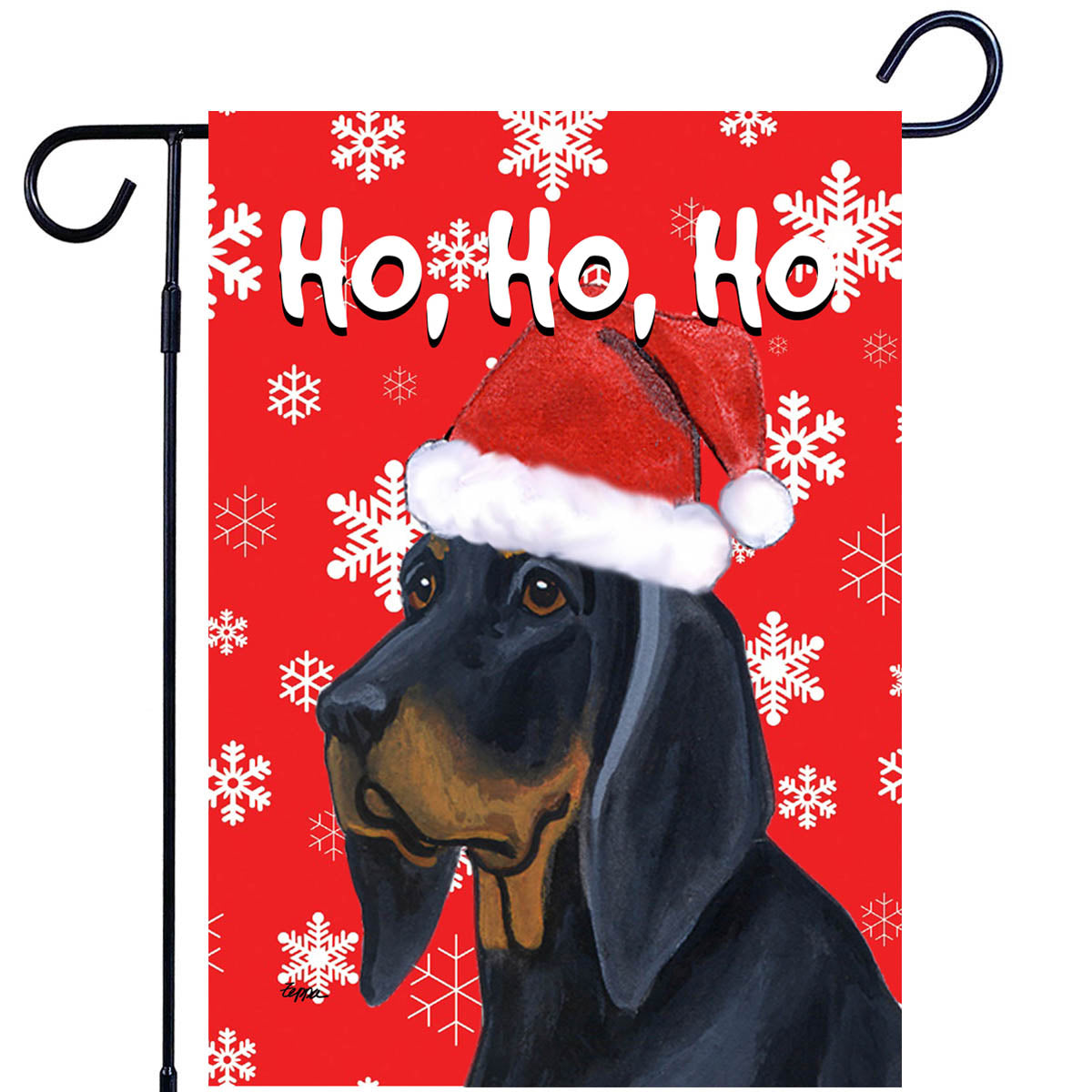 Black and Tan Coonhound Ho Ho Ho Garden Flag