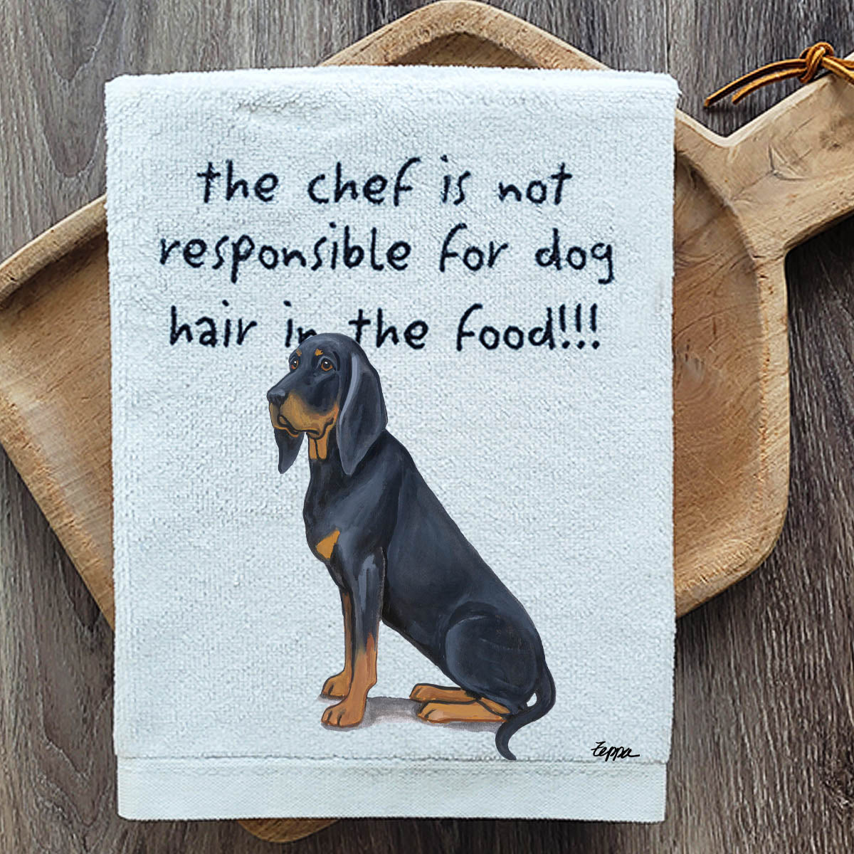 Pawsitively Adorable Black and Tan Coonhound Kitchen Towel