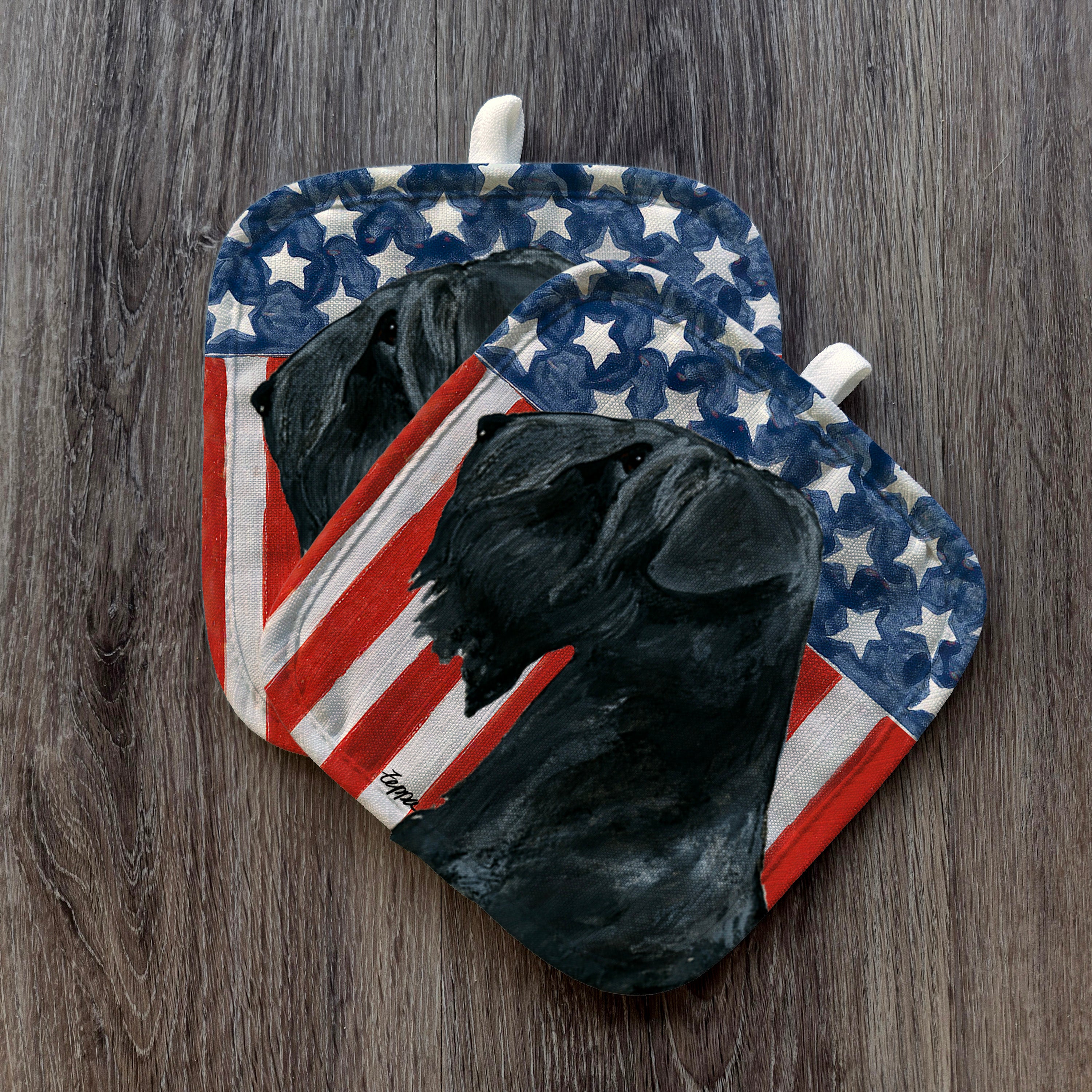 Black Russian Terrier Americana Pot Holder Set