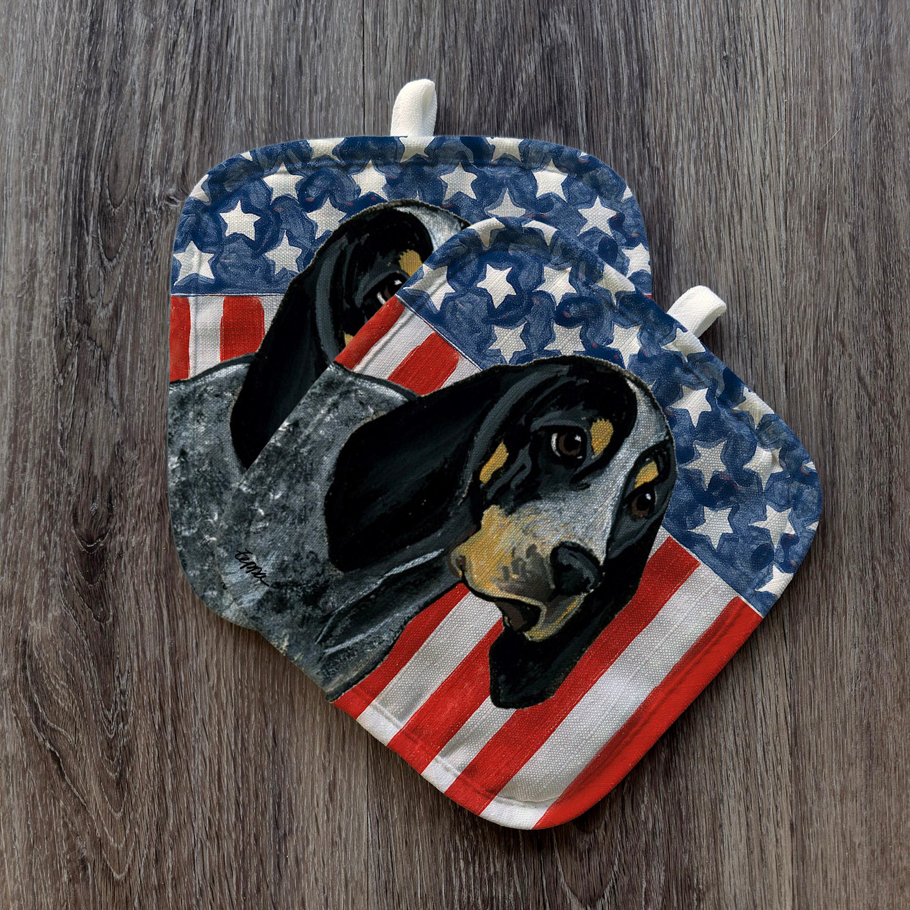 Bluetick Coonhound Americana Pot Holder Set
