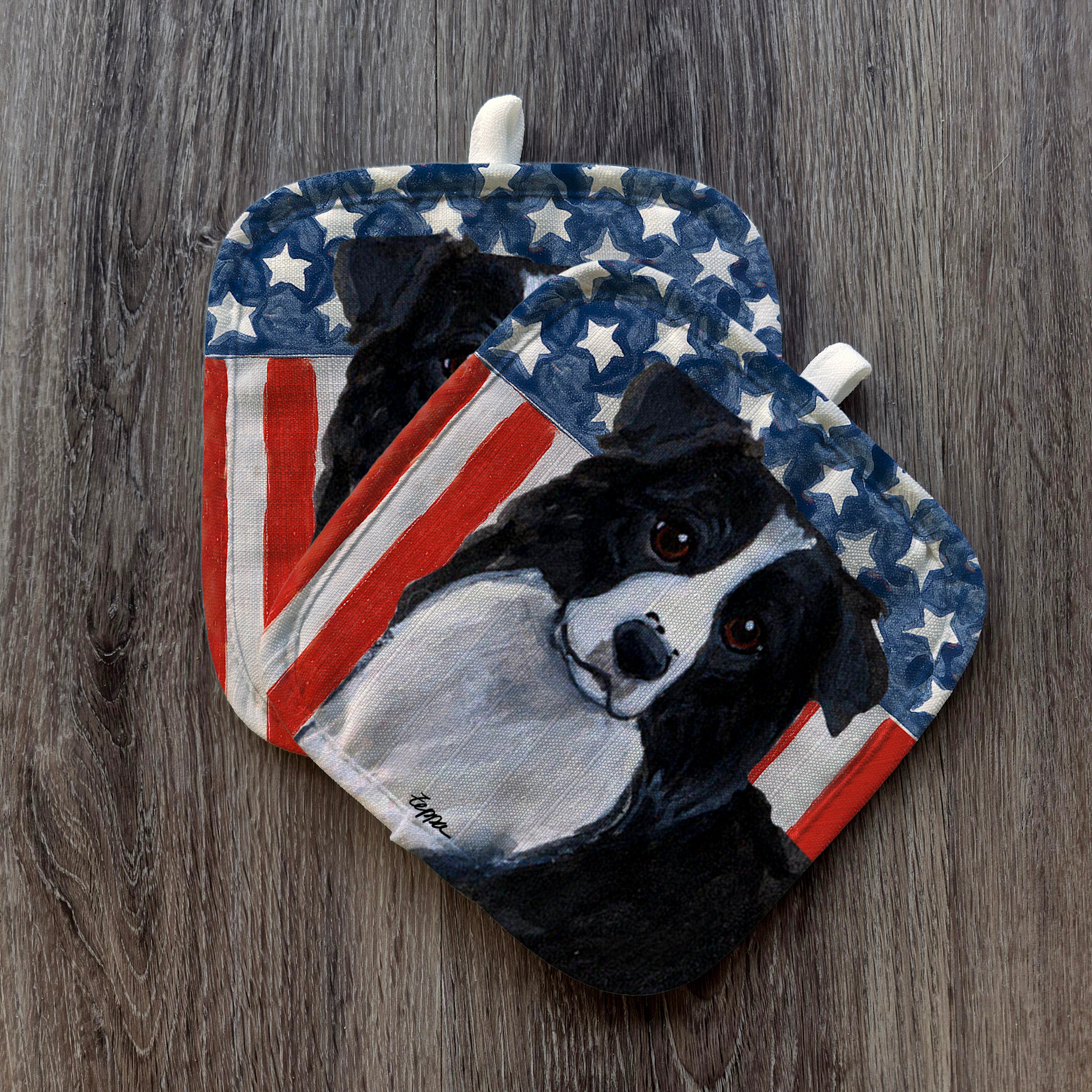 Border Collie Americana Pot Holder Set