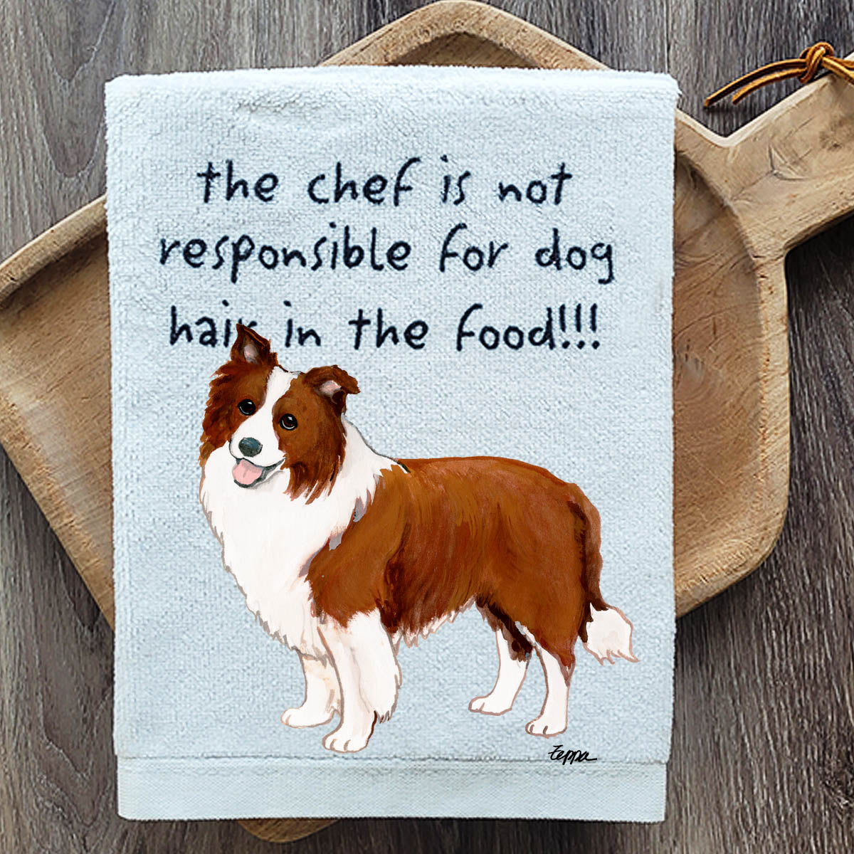 Pawsitively Adorable Brown Border Collie Kitchen Towel