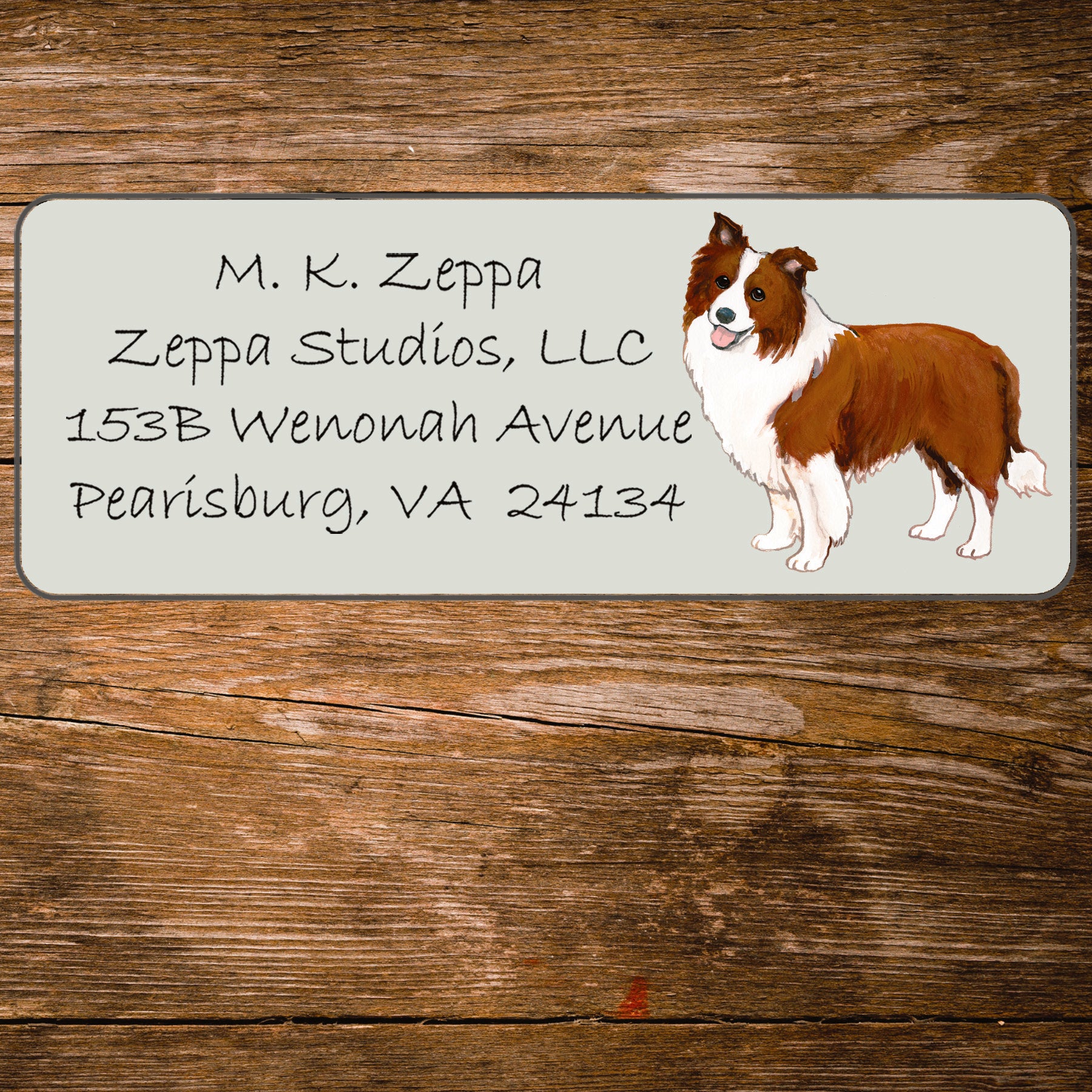 Return address label with a Border Collie illustration