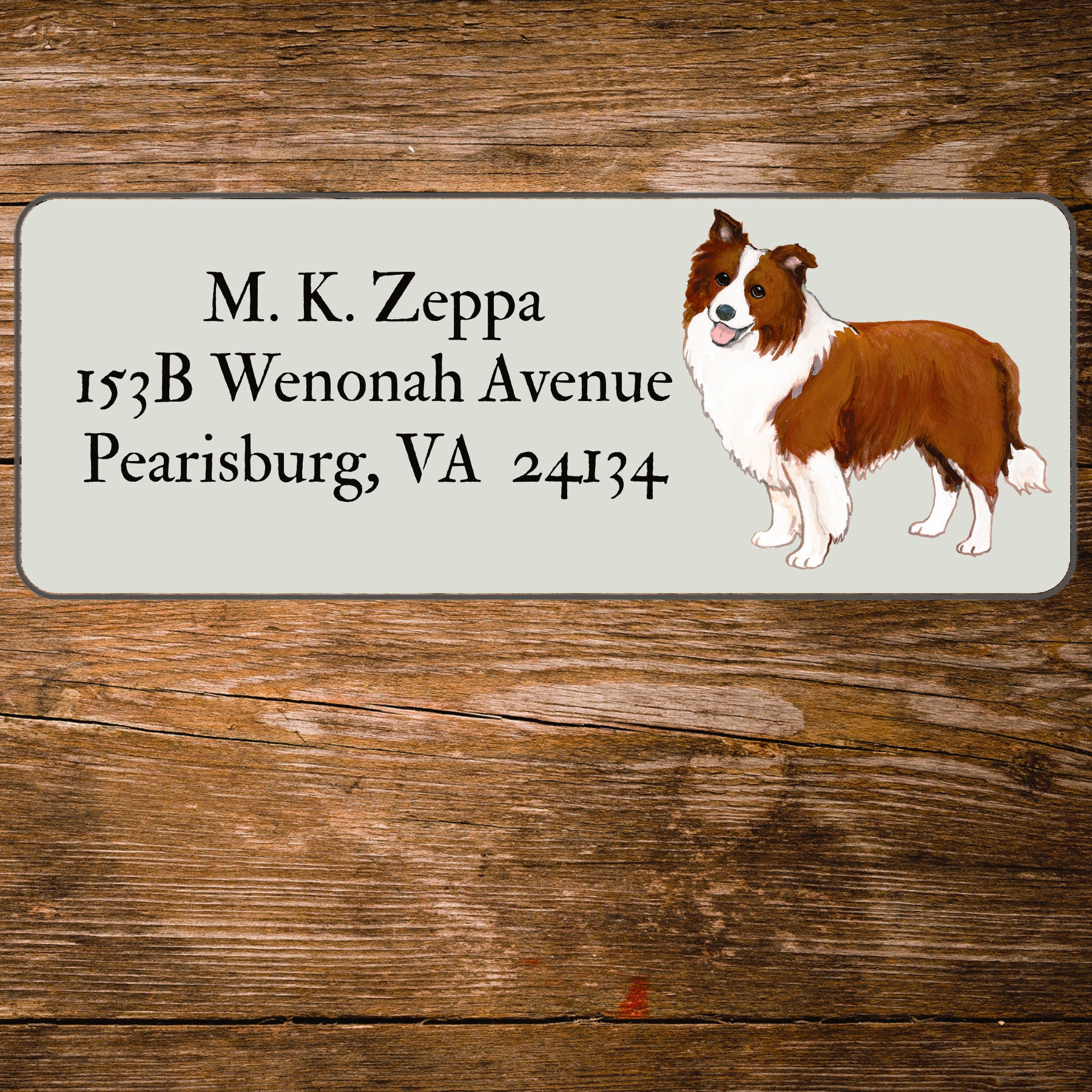 Return address label with a Border Collie illustration