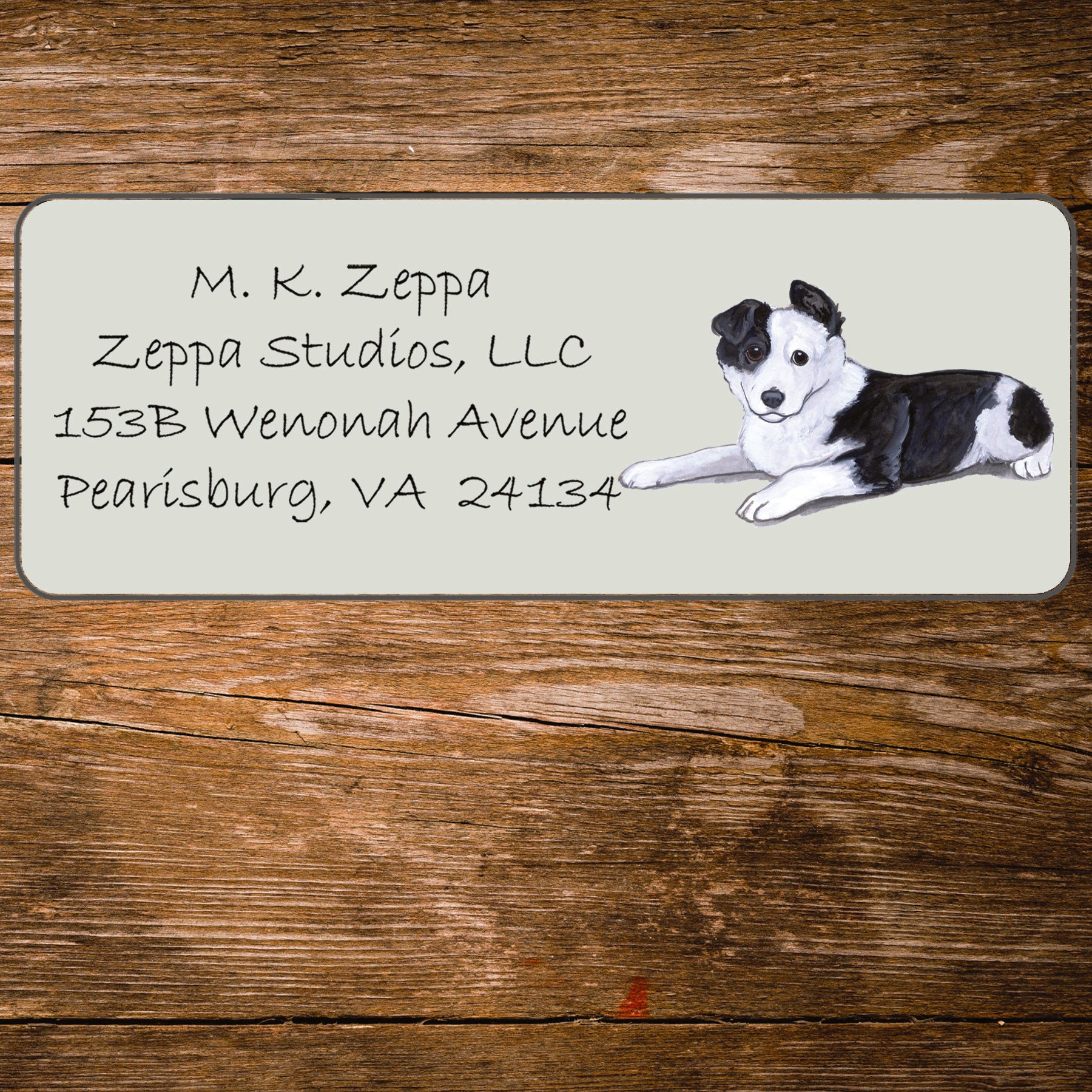 Return address label with a Border Collie illustration