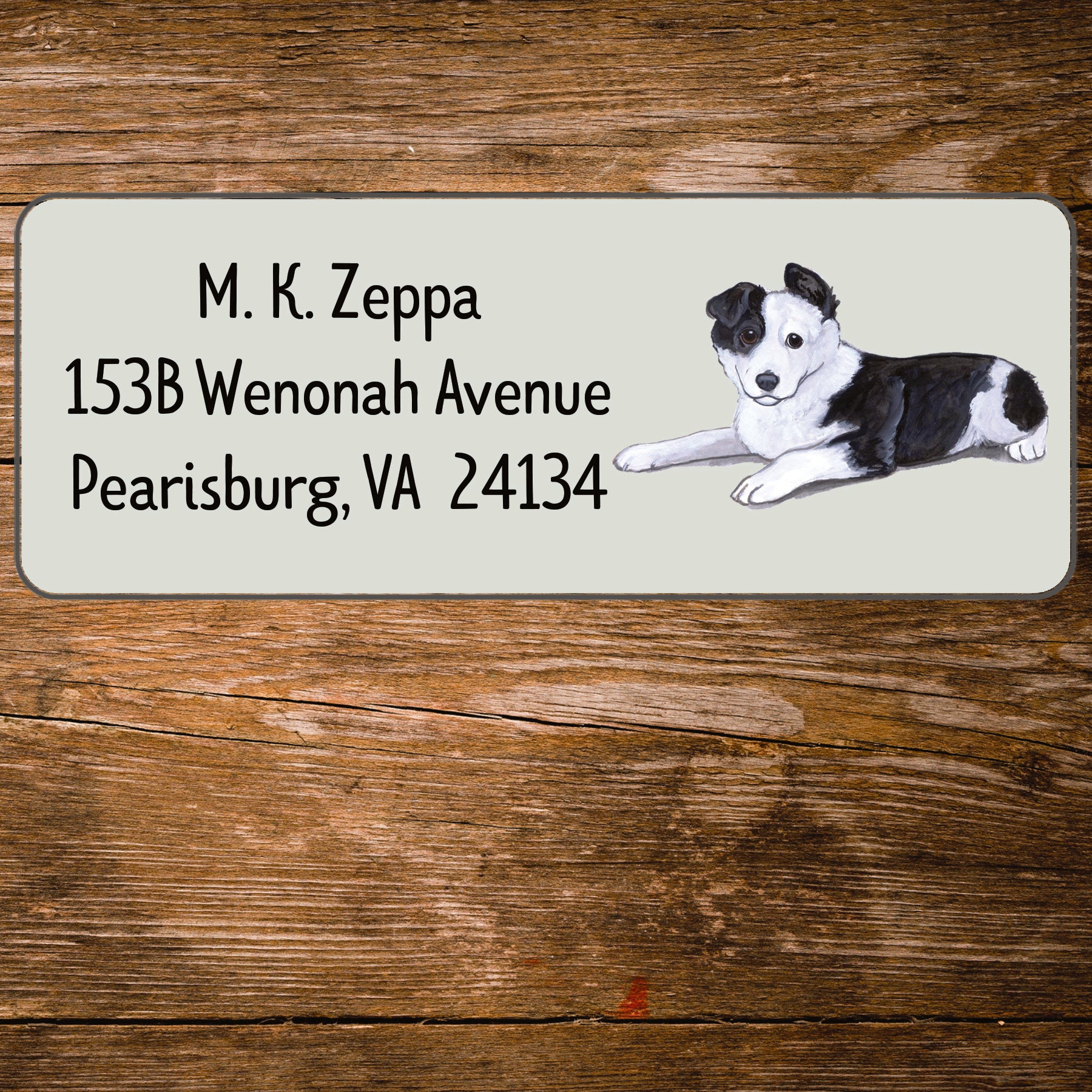 Return address label with a Border Collie illustration