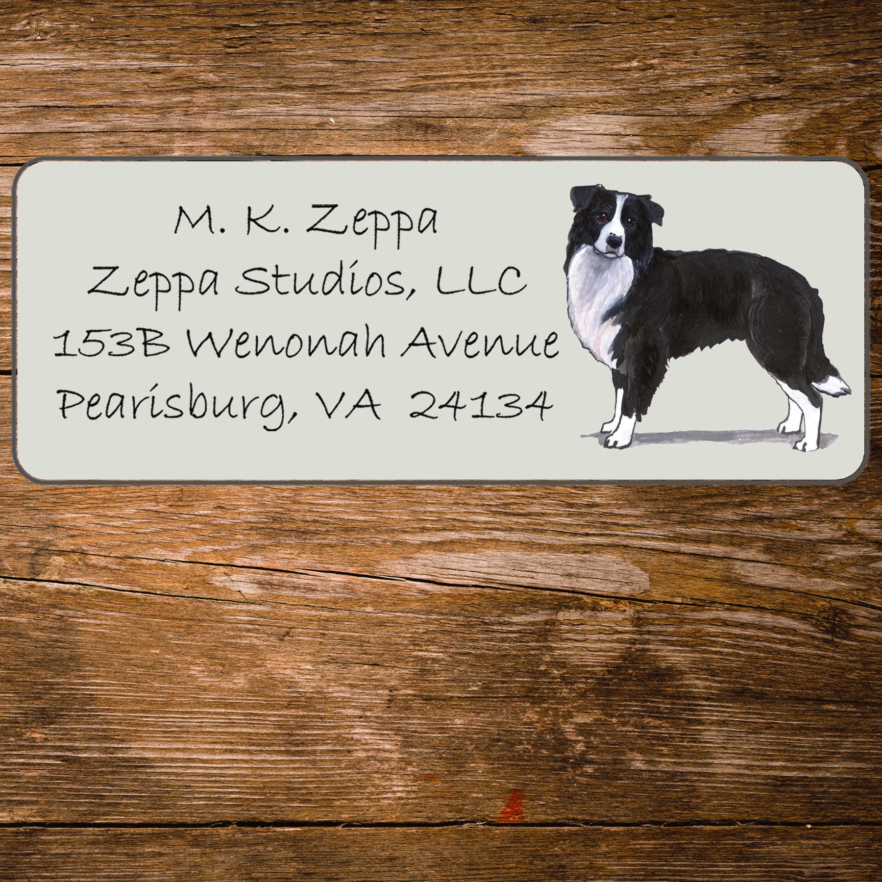 Return address label with a Border Collie illustration