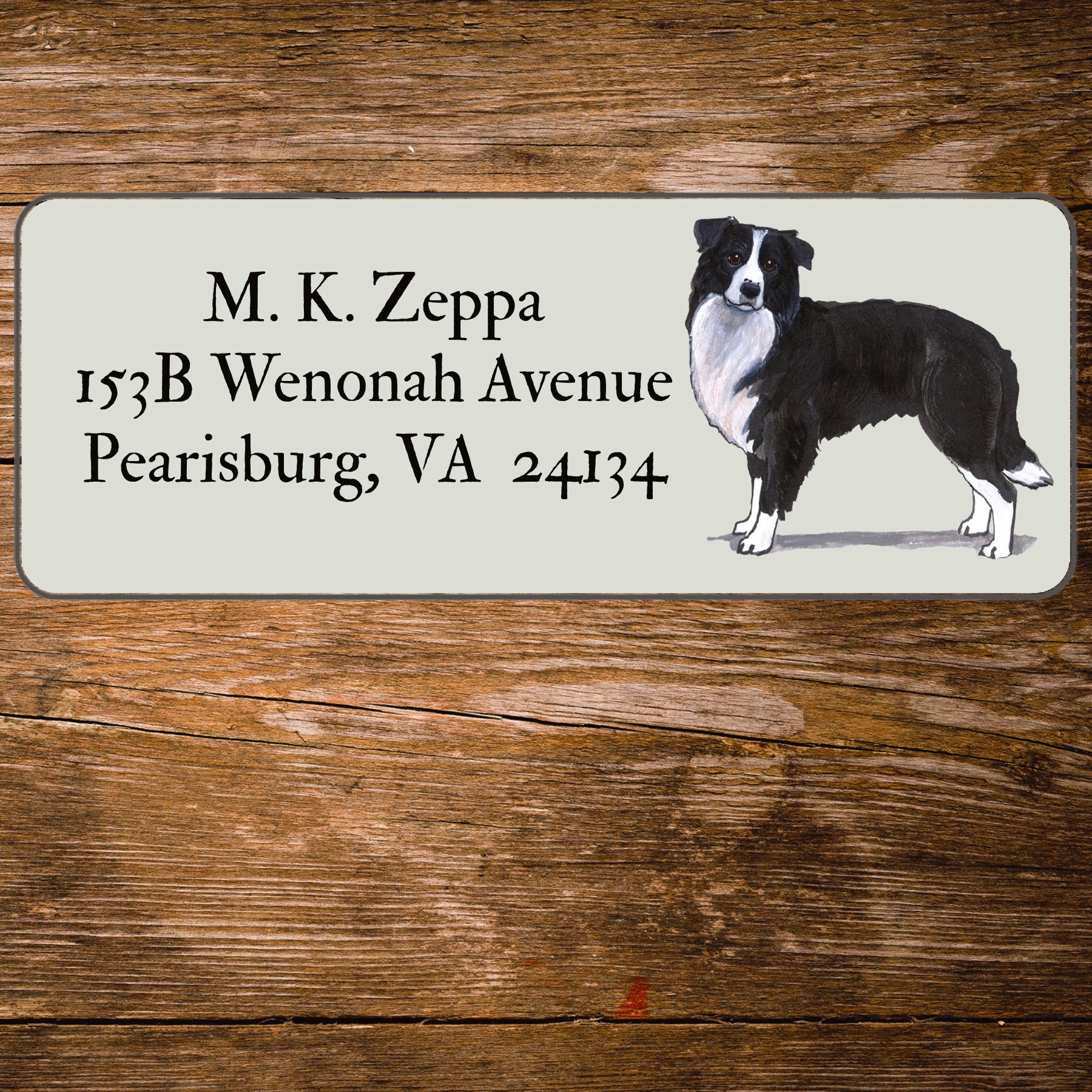 Return address label with a Border Collie illustration