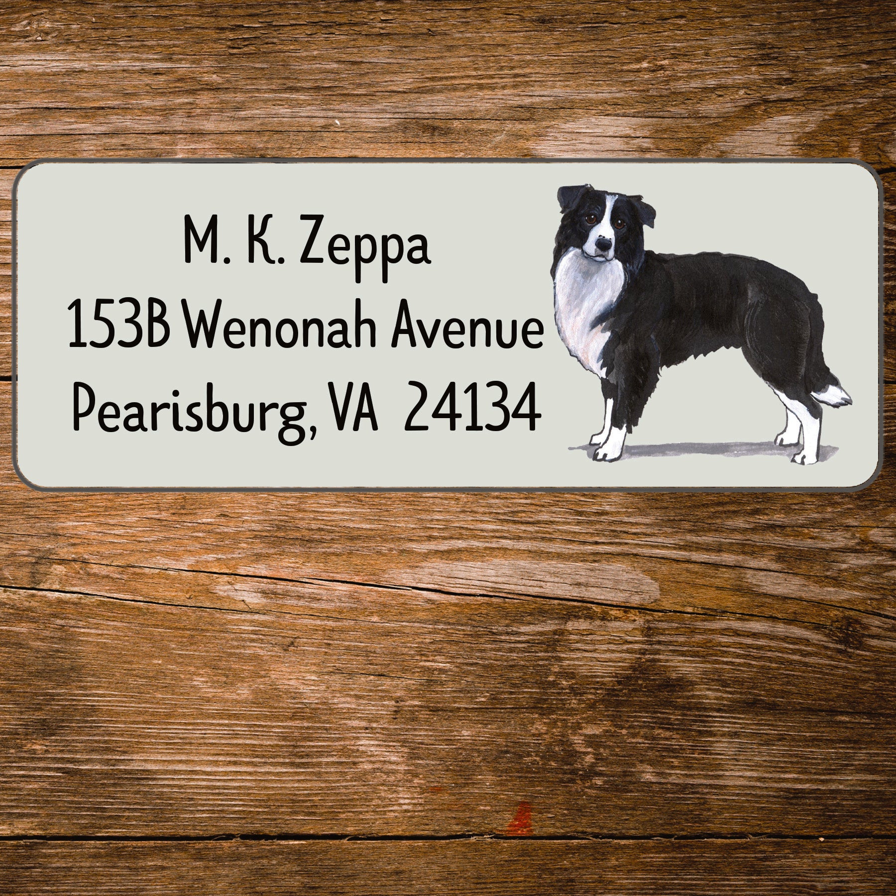 Return address label with a Border Collie illustration