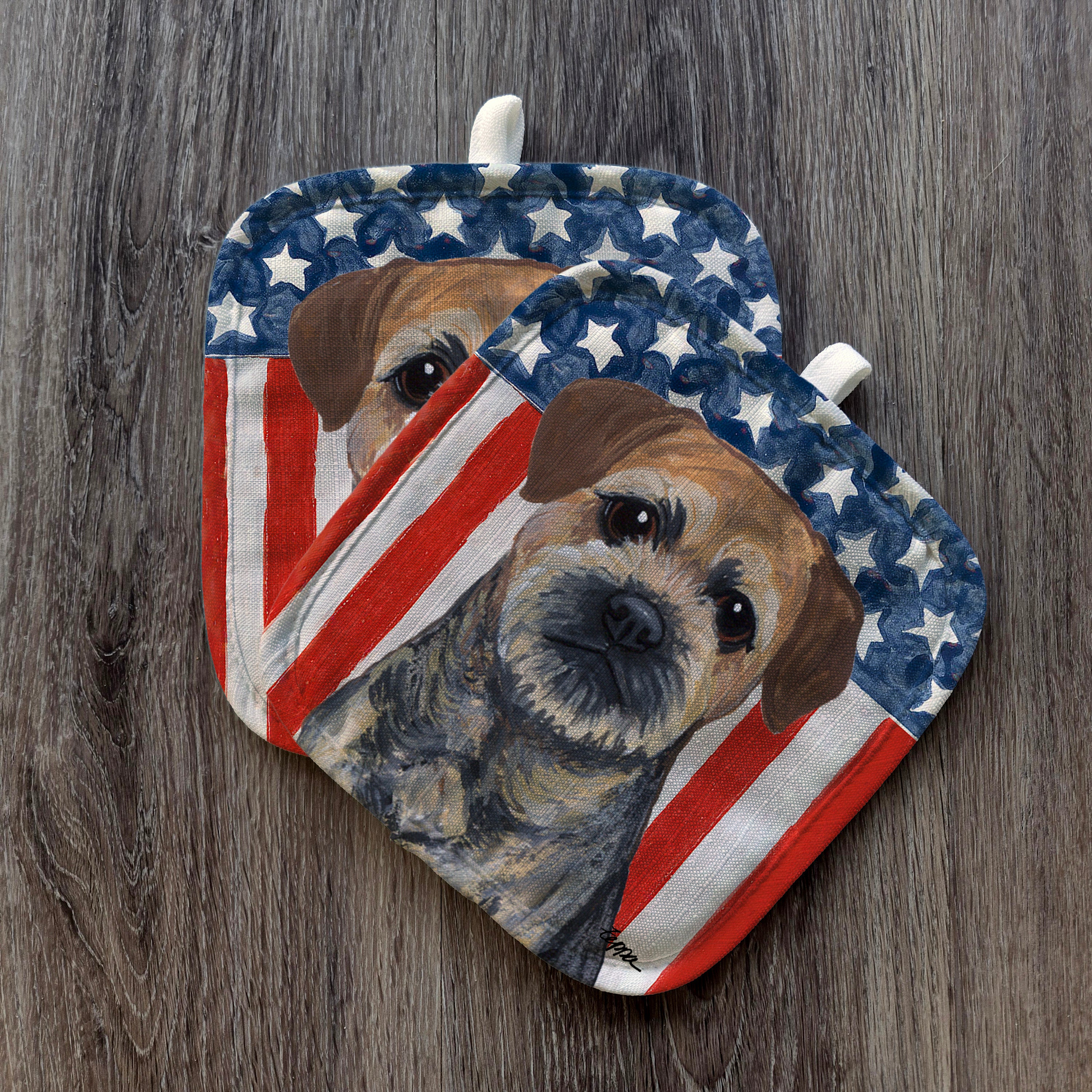 Border Terrier Americana Pot Holder Set