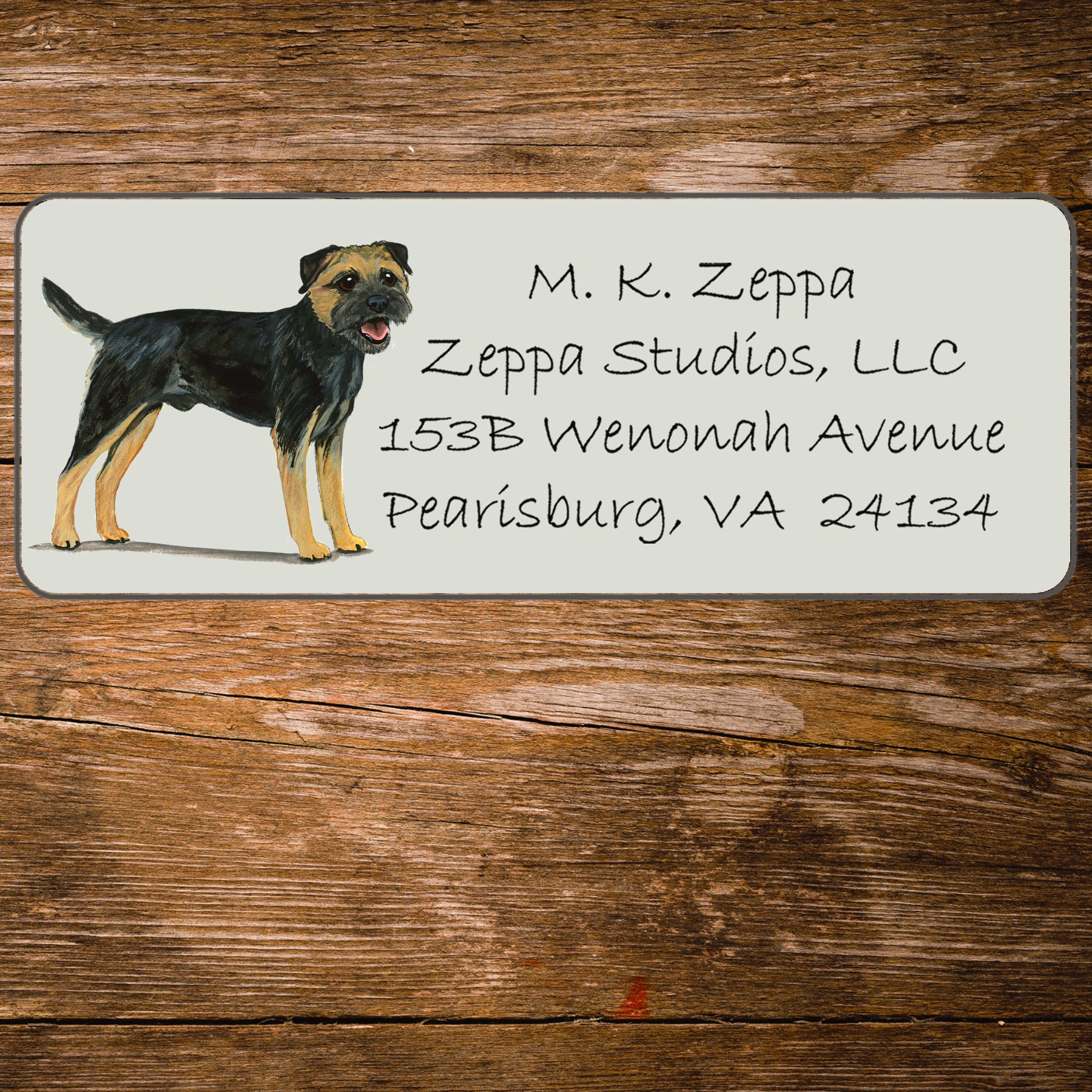 Return address label with a Border Terrier illustration