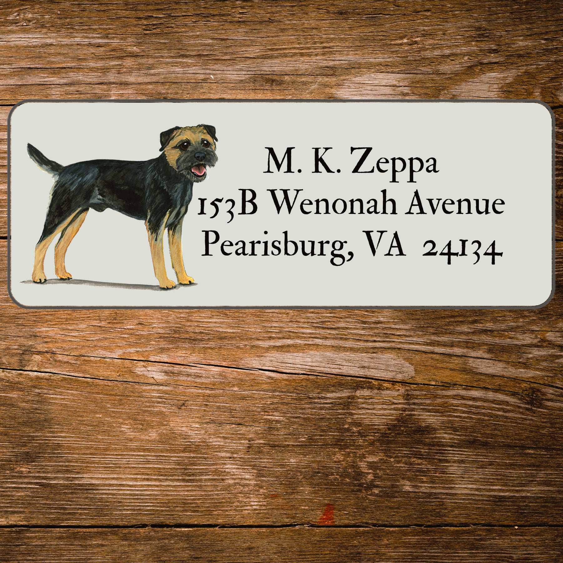 Return address label with a Border Terrier illustration