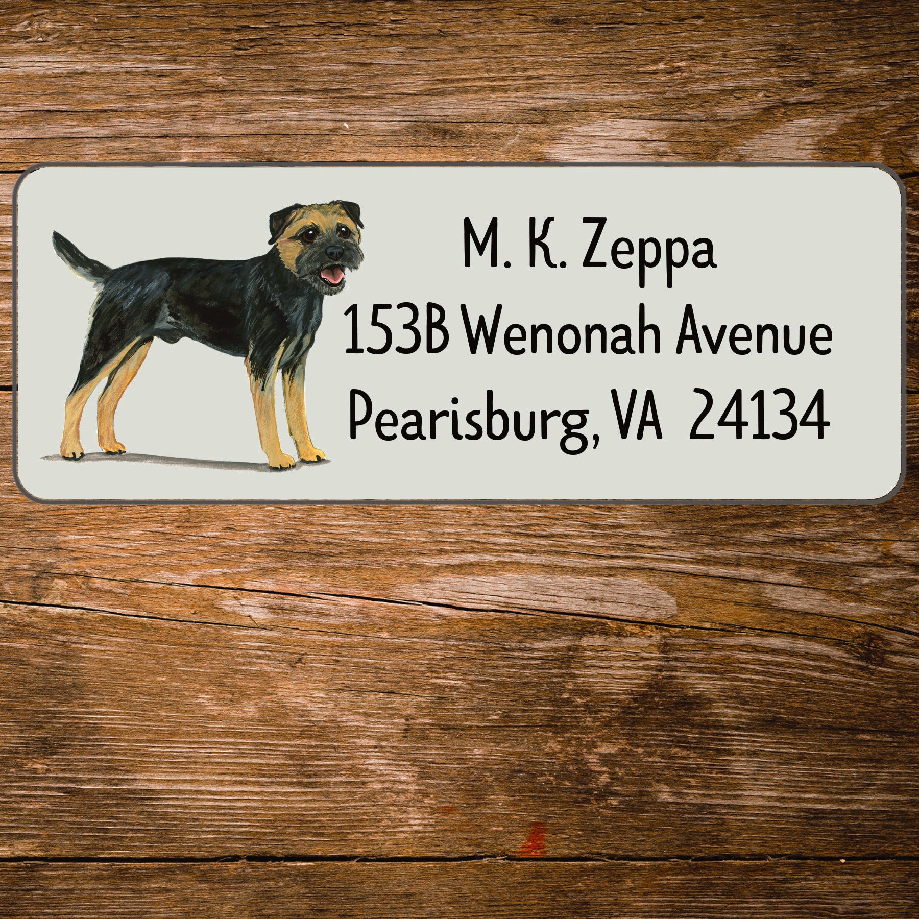 Return address label with a Border Terrier illustration