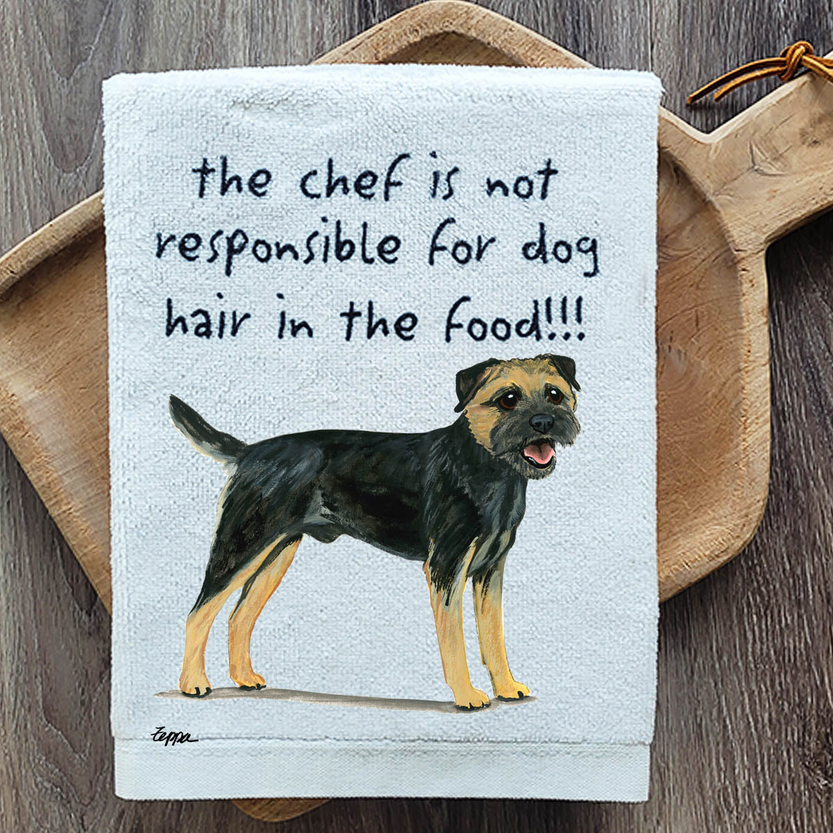 Pawsitively Adorable Black and Tan Border Terrier Kitchen Towel