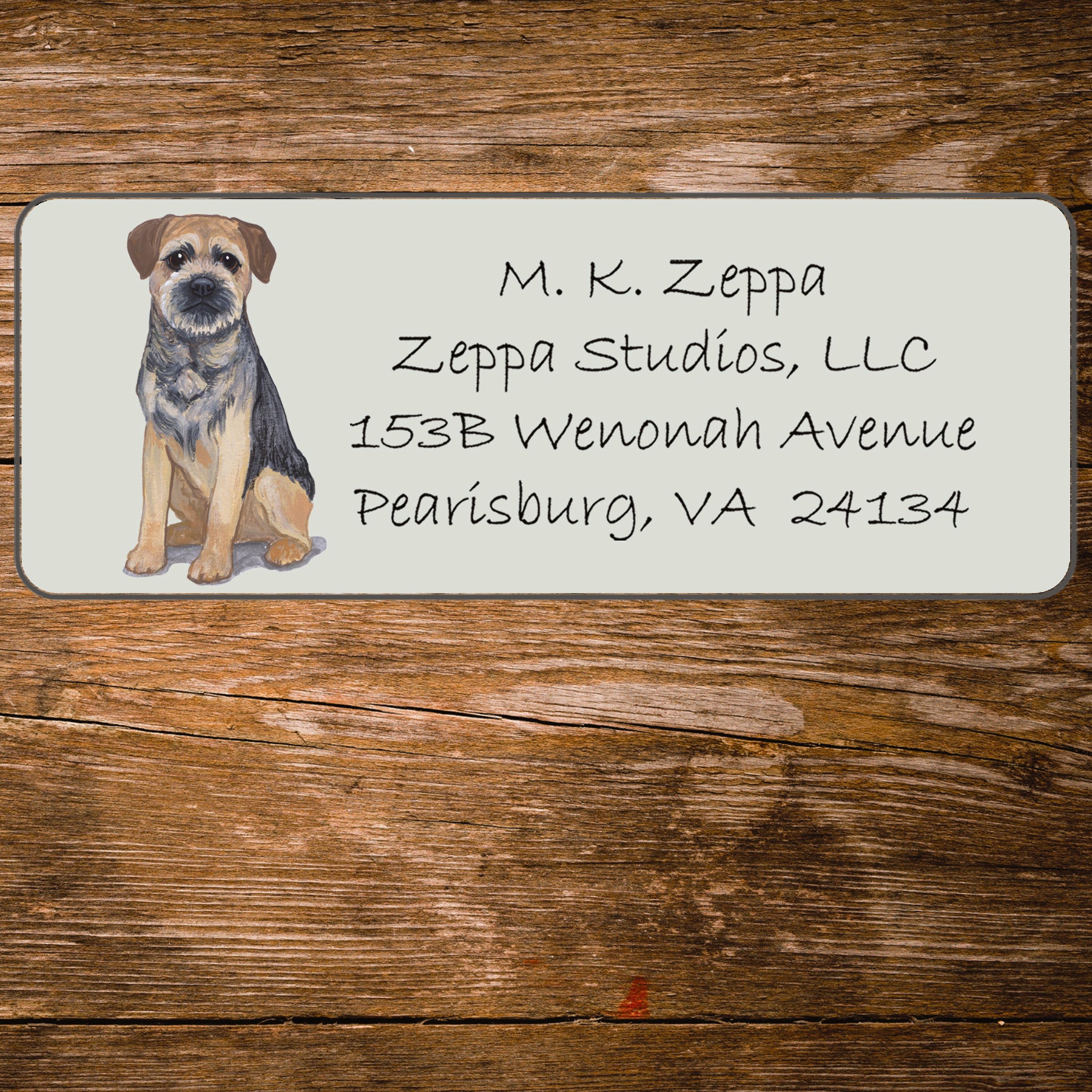 Return address label with a Border Terrier illustration