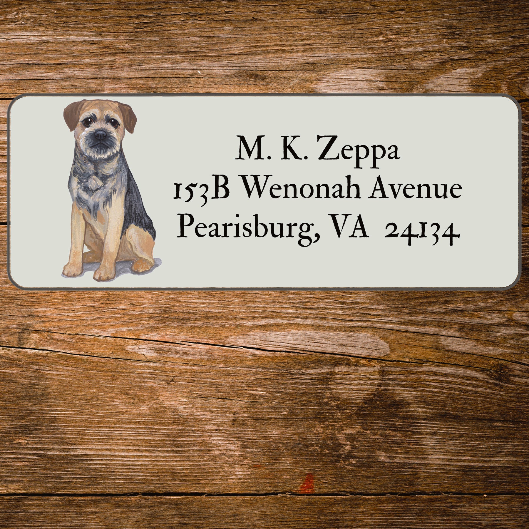 Return address label with a Border Terrier illustration