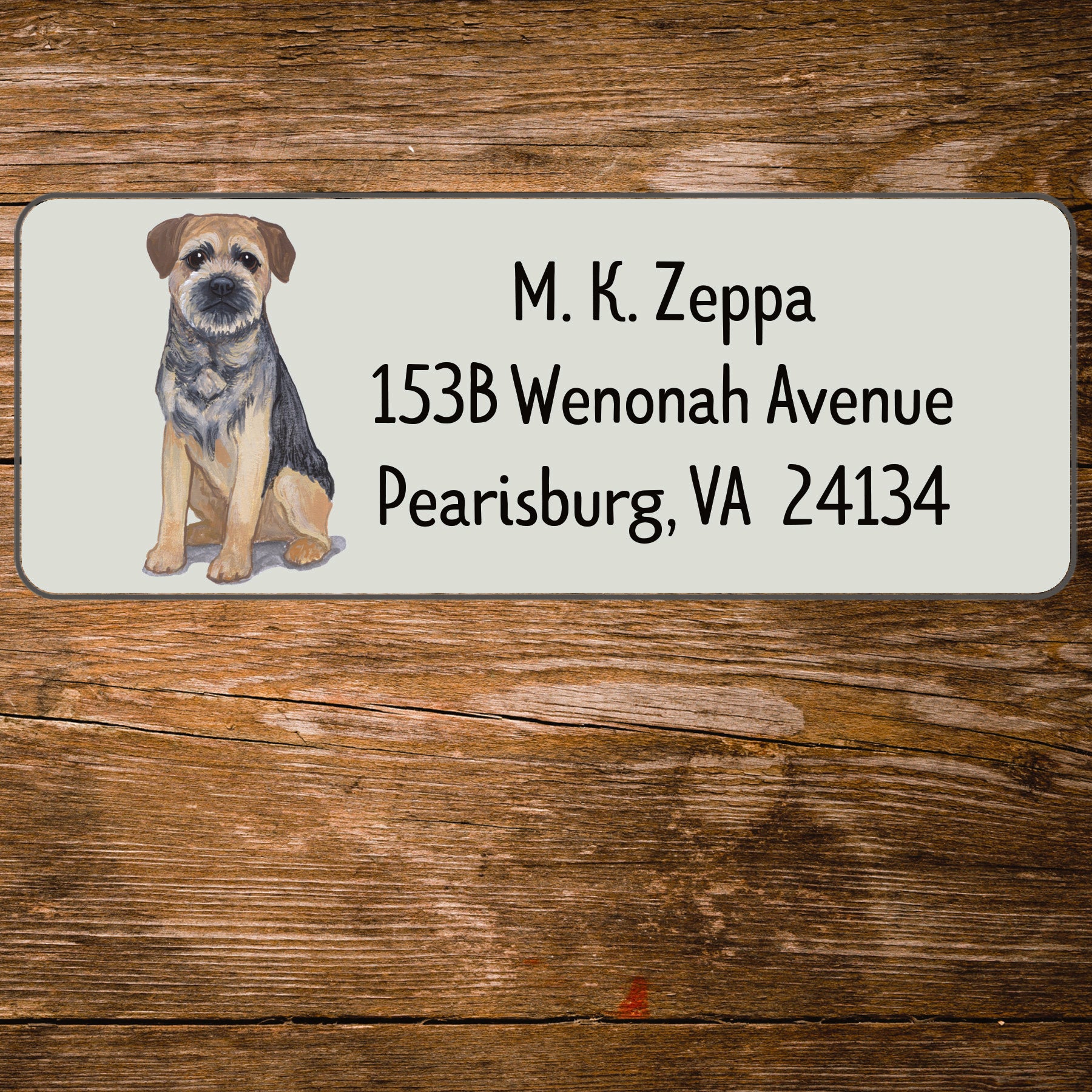Return address label with a Border Terrier illustration