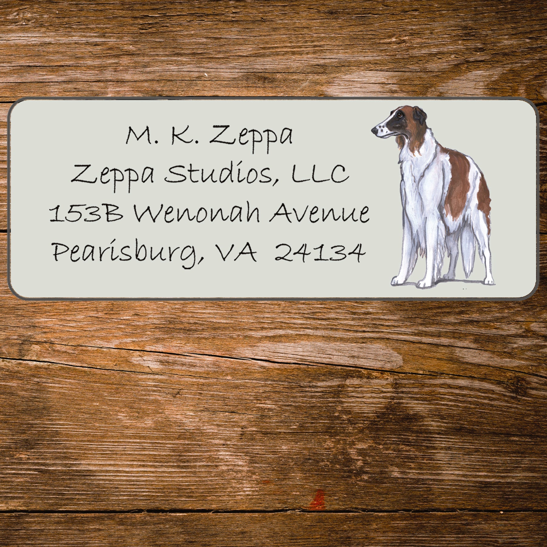 Return Address Label with a Borzoi illustration.