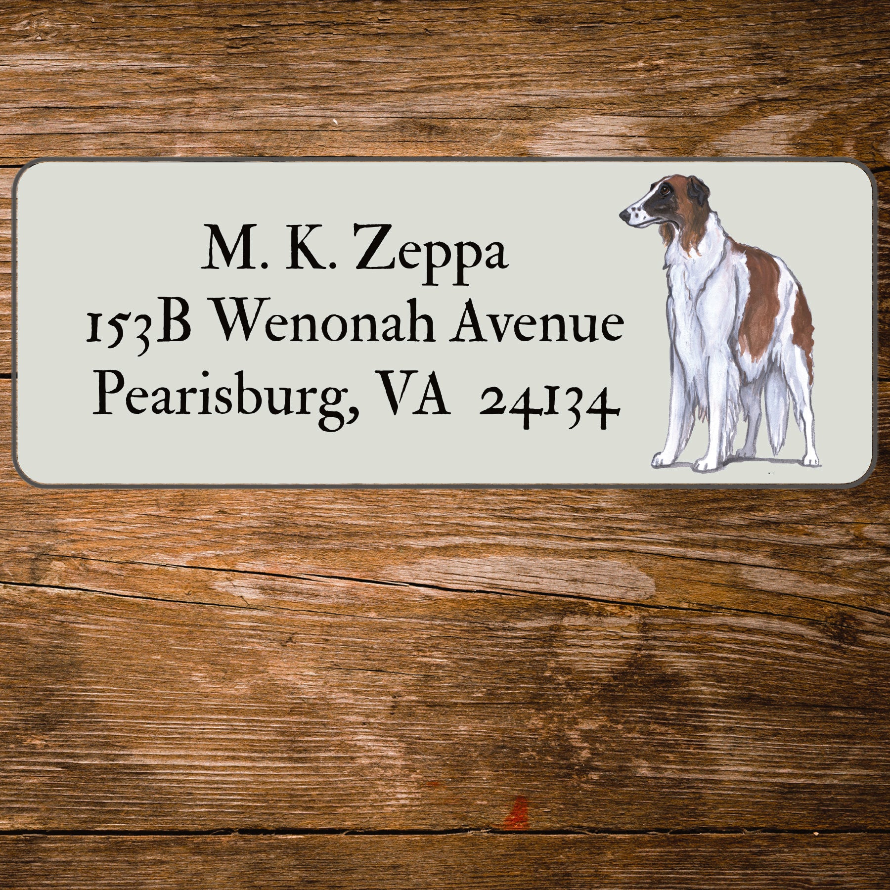Return Address Label with a Borzoi illustration.