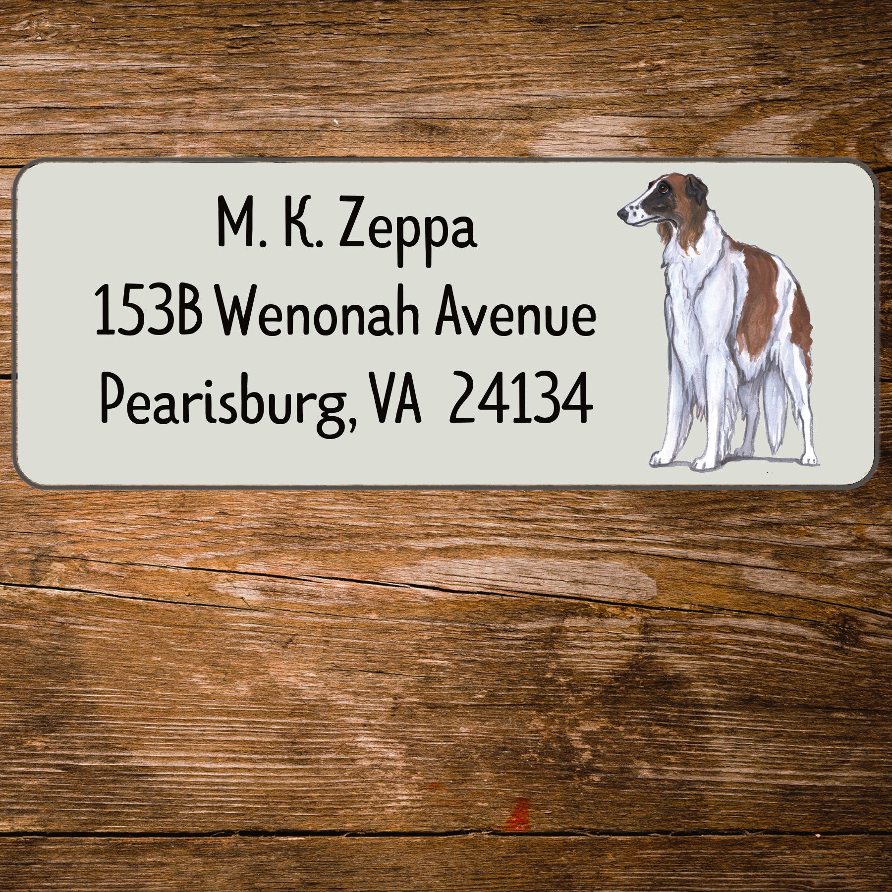Return Address Label with a Borzoi illustration.