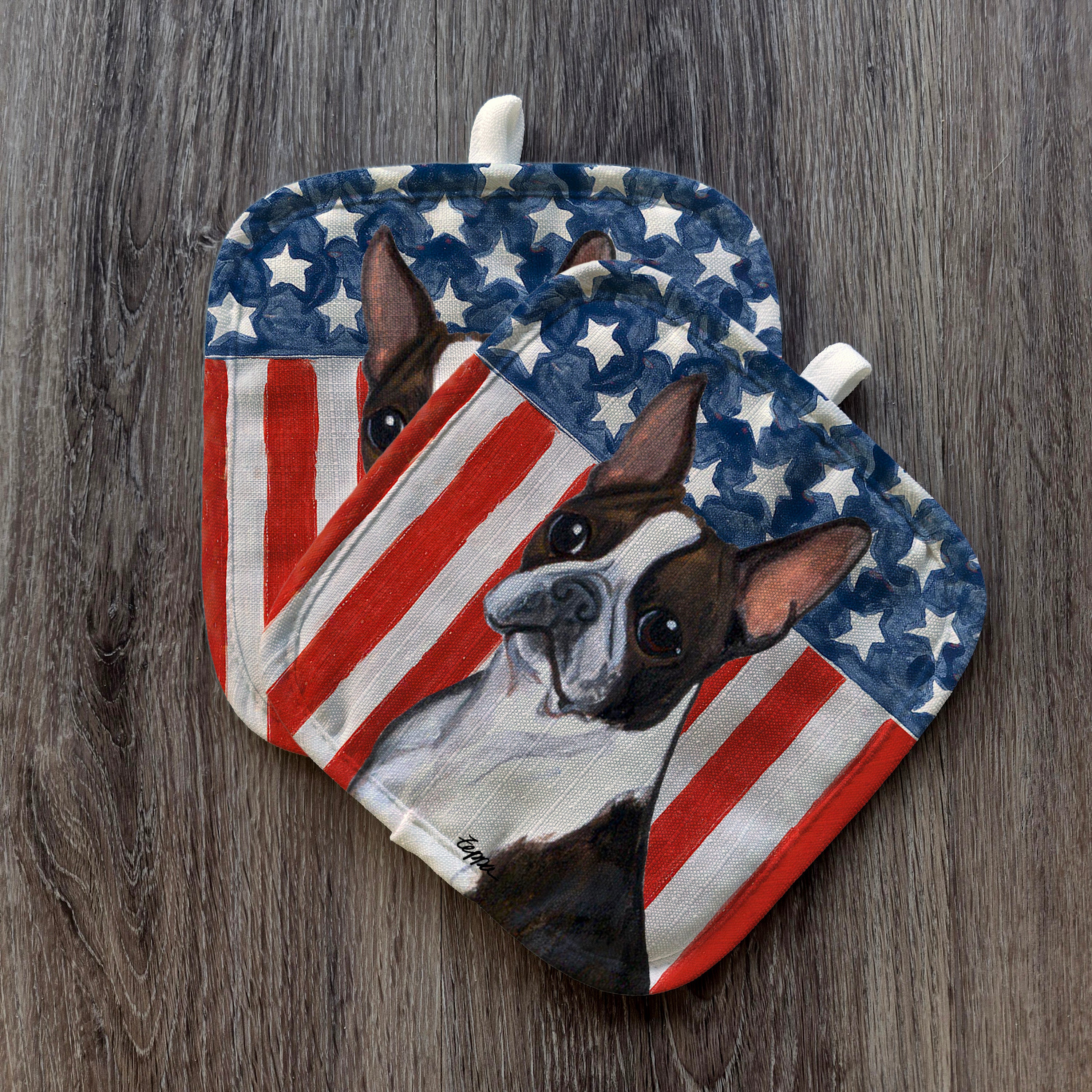 Boston Terrier Americana Pot Holder Set