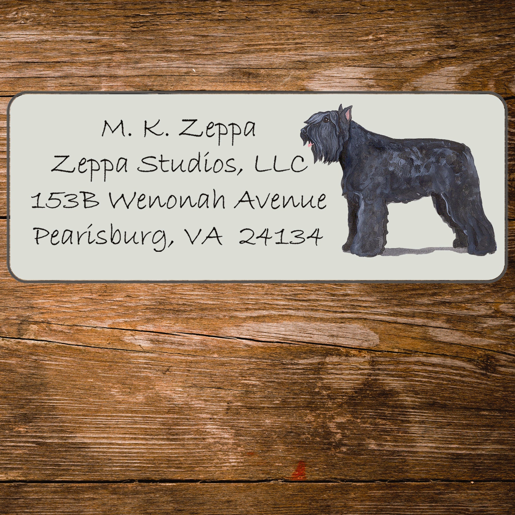 Return Address Label with a Bouvier iillustration.
