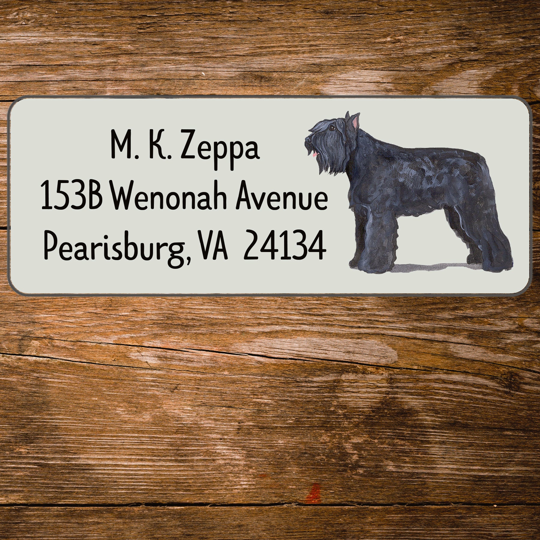 Return Address Label with a Bouvier iillustration.