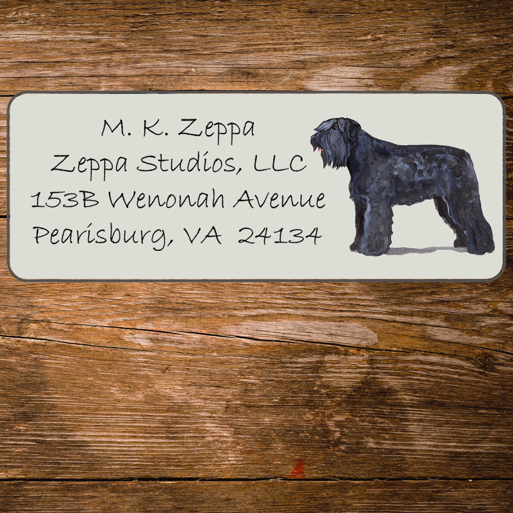 Return Address Label with a Bouvier iillustration.