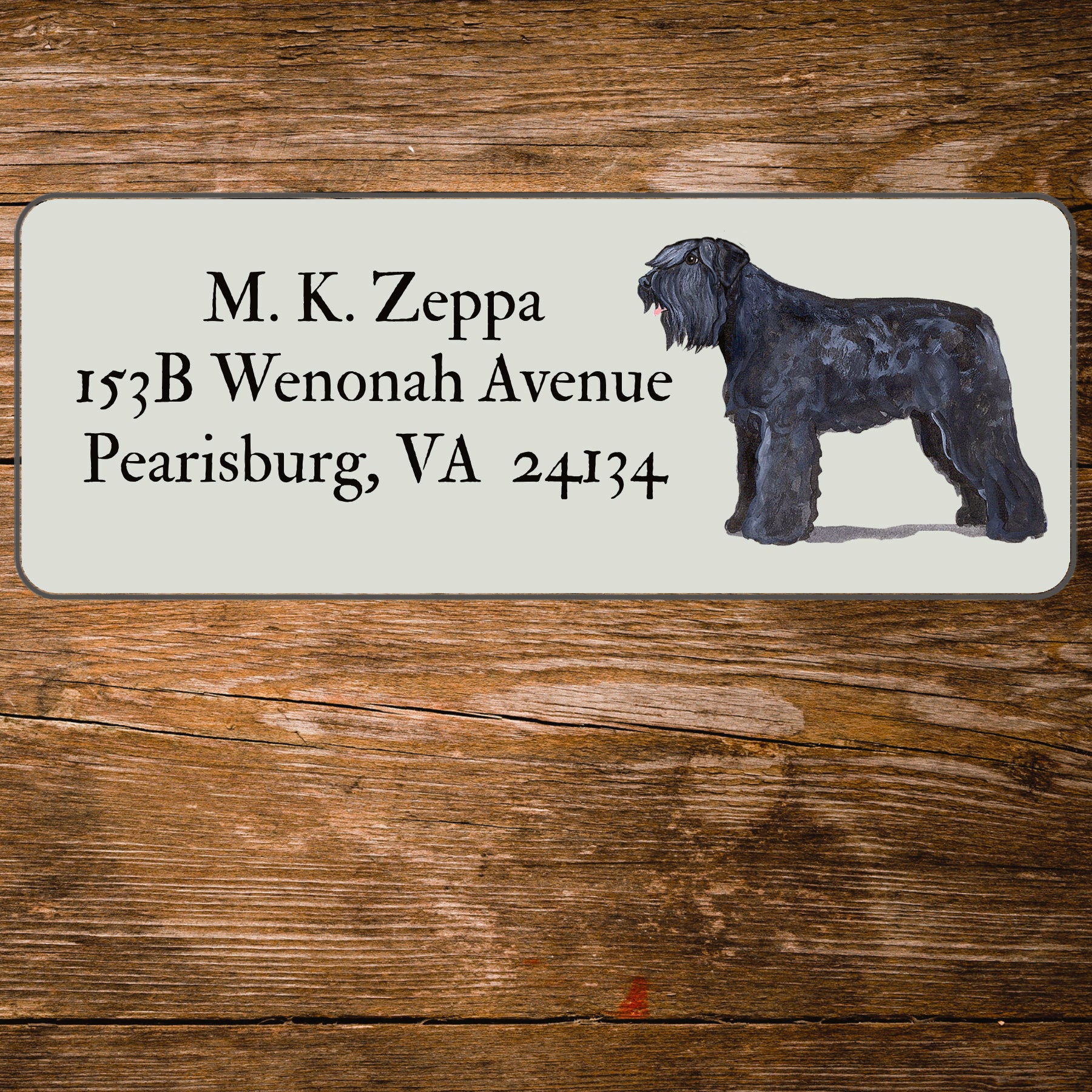 Return Address Label with a Bouvier iillustration.