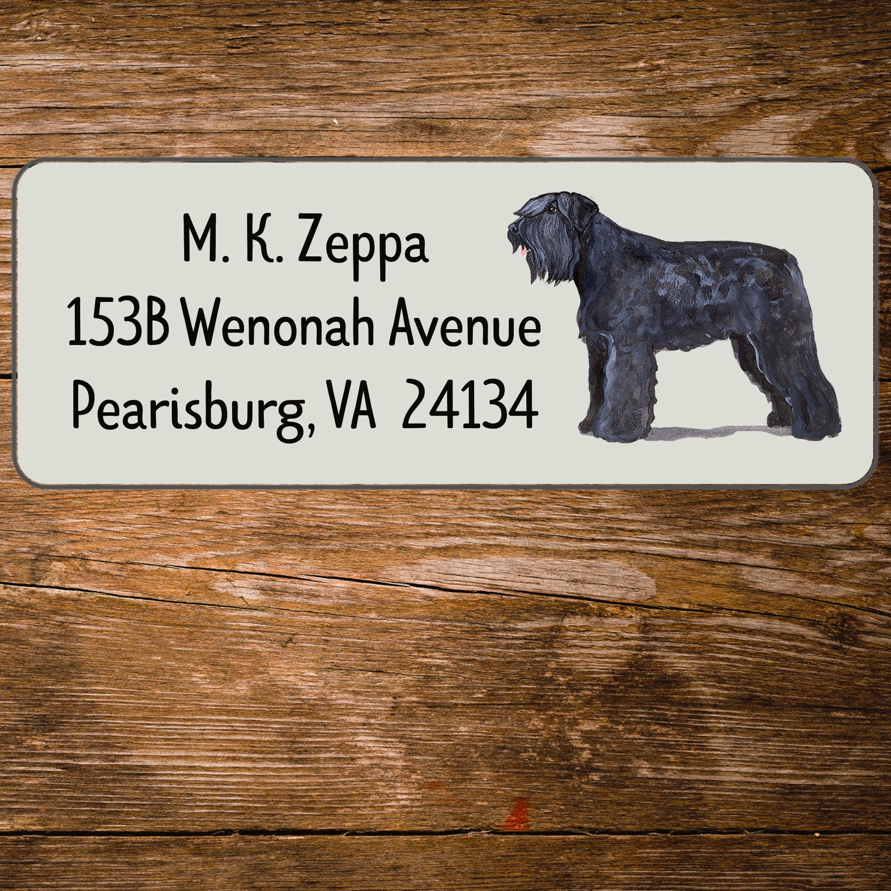 Return Address Label with a Bouvier iillustration.