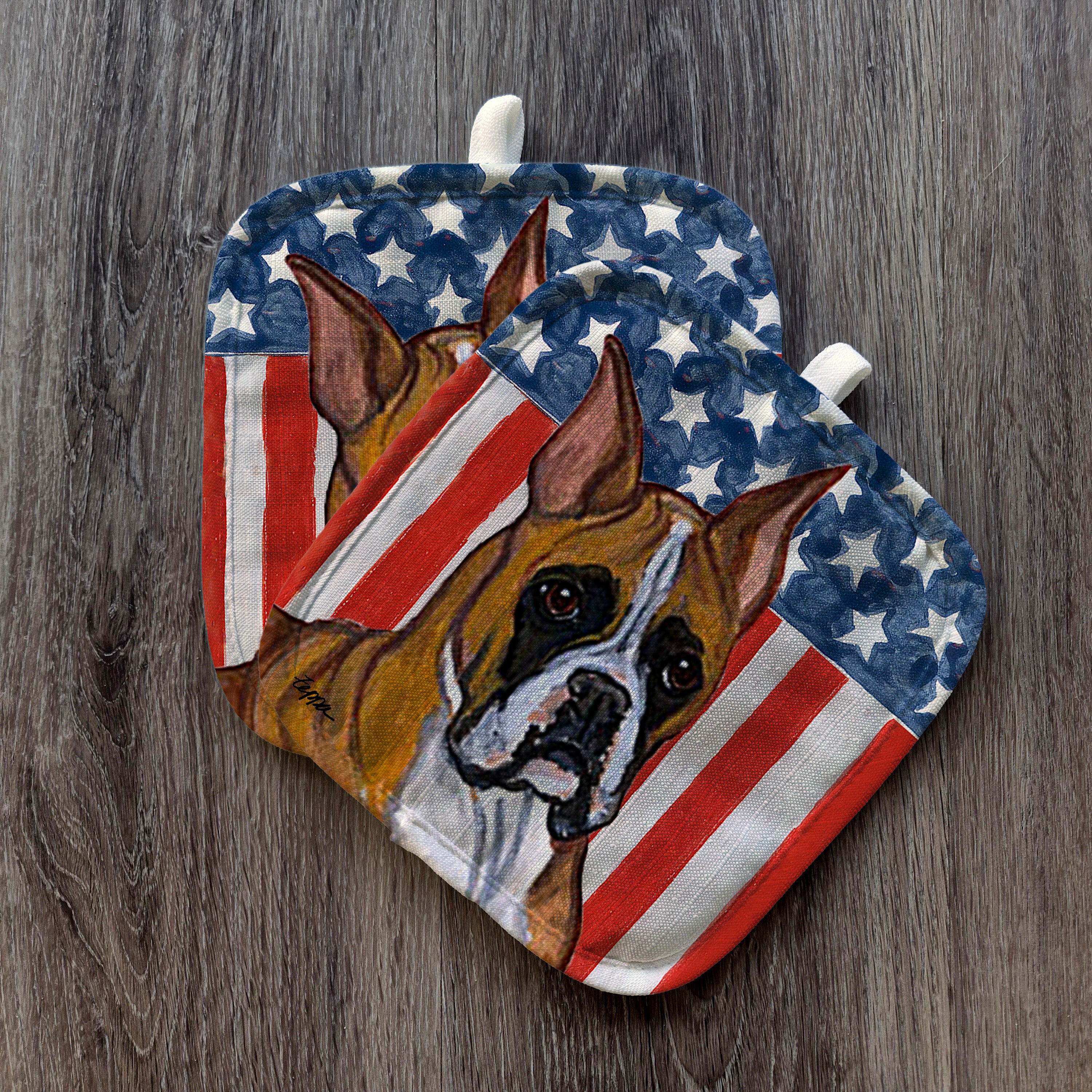 Tan Boxer Americana Pot Holder Set