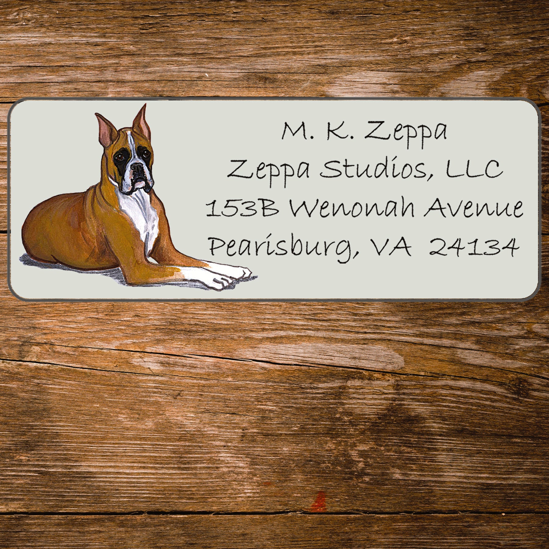 Return Address Label with a Boxer dog iillustration.
