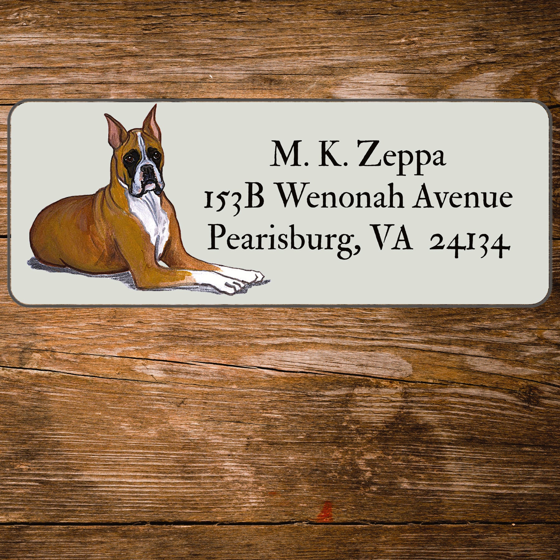 Return Address Label with a Boxer iillustration.