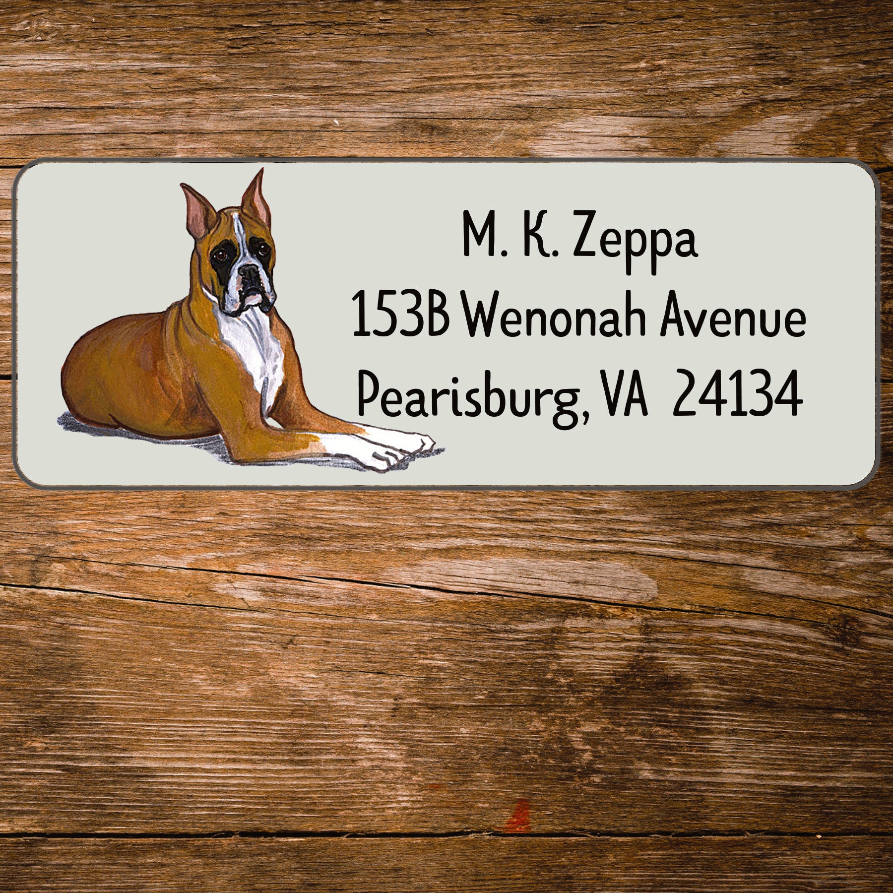 Return Address Label with a Boxer iillustration.