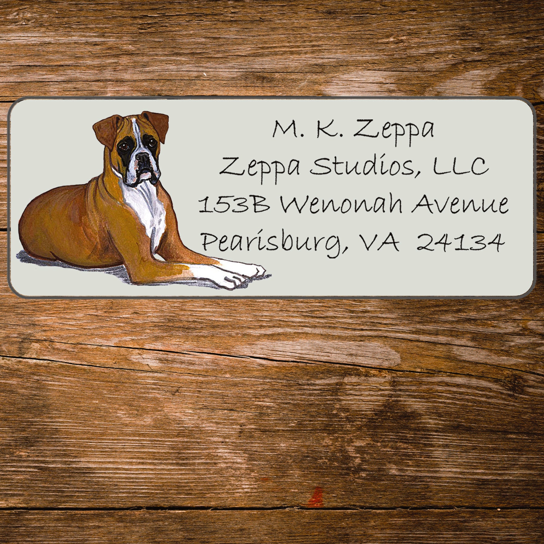 Return Address Label with a Boxer iillustration.