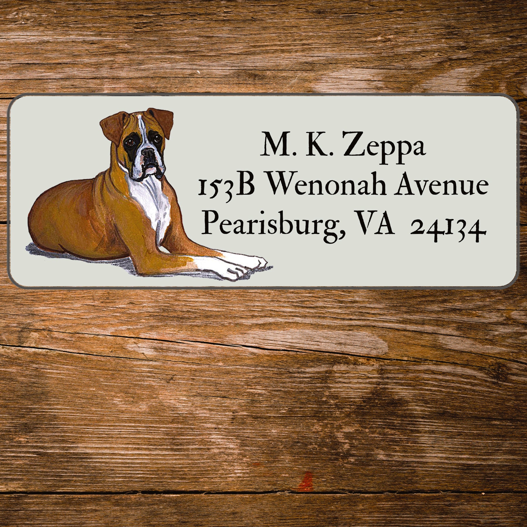 Return Address Label with a Boxer iillustration.