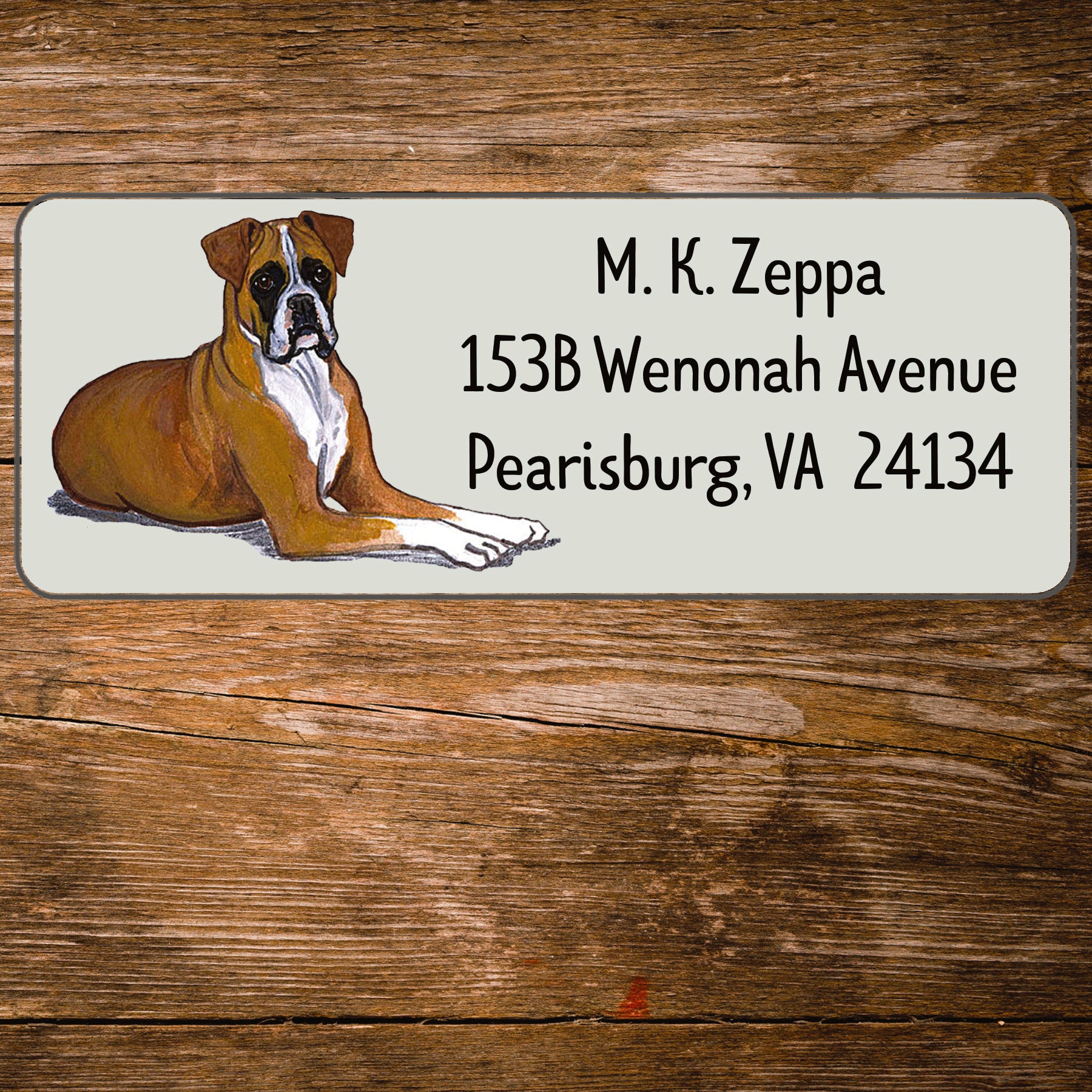 Return Address Label with a Boxer iillustration.
