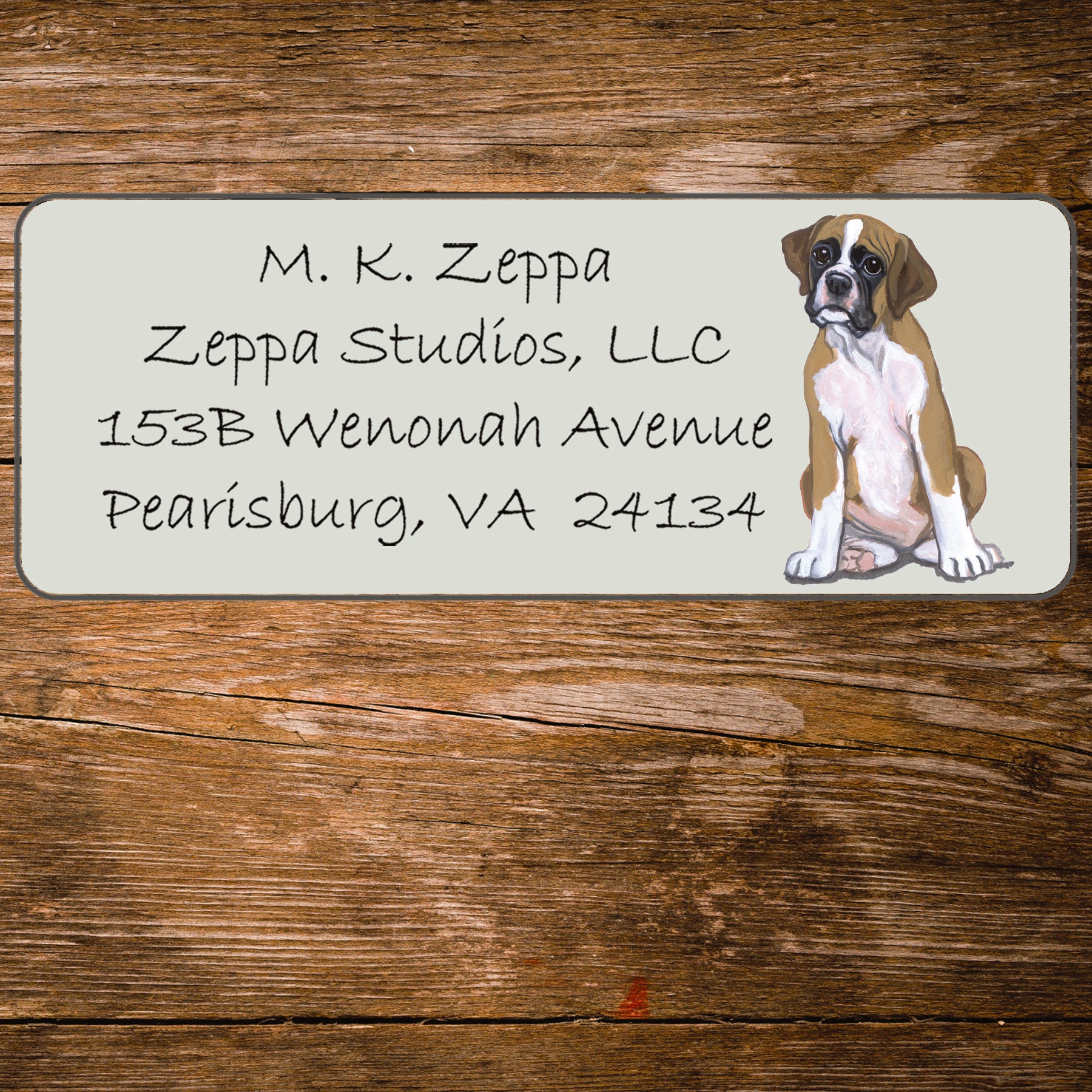 Return Address Label with a Boxer iillustration.