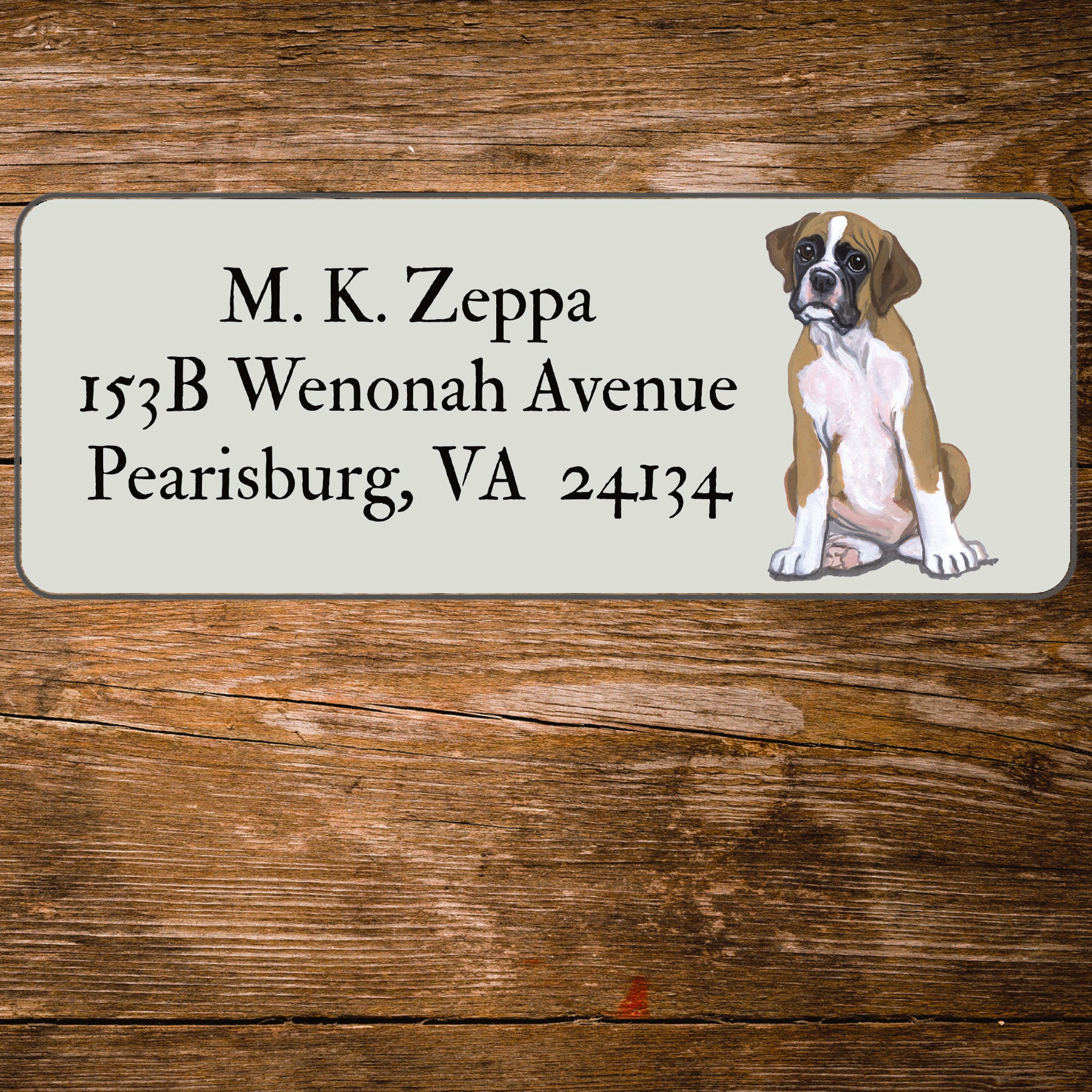 Return Address Label with a Boxer dog iillustration.