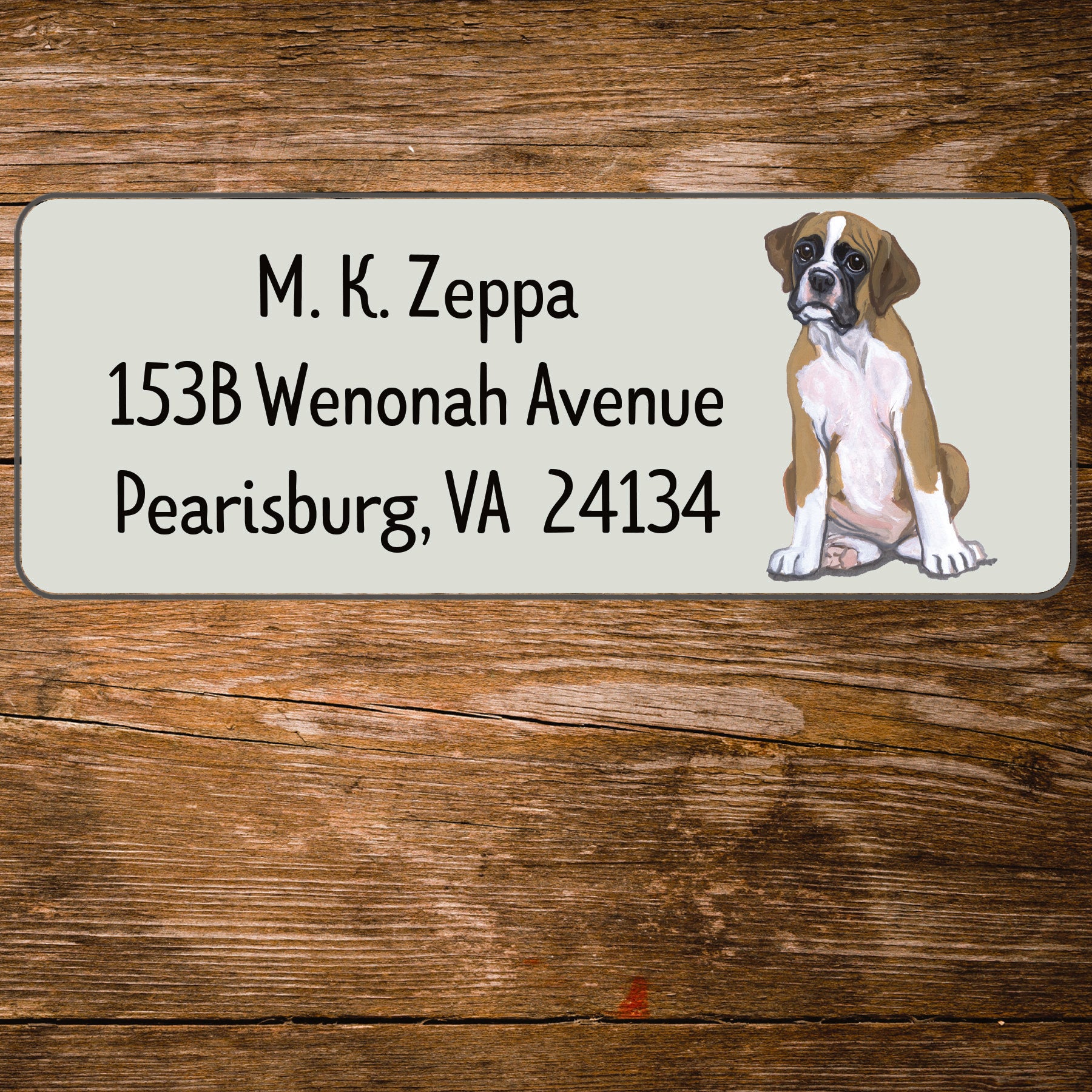 Return Address Label with a Boxer dog iillustration.