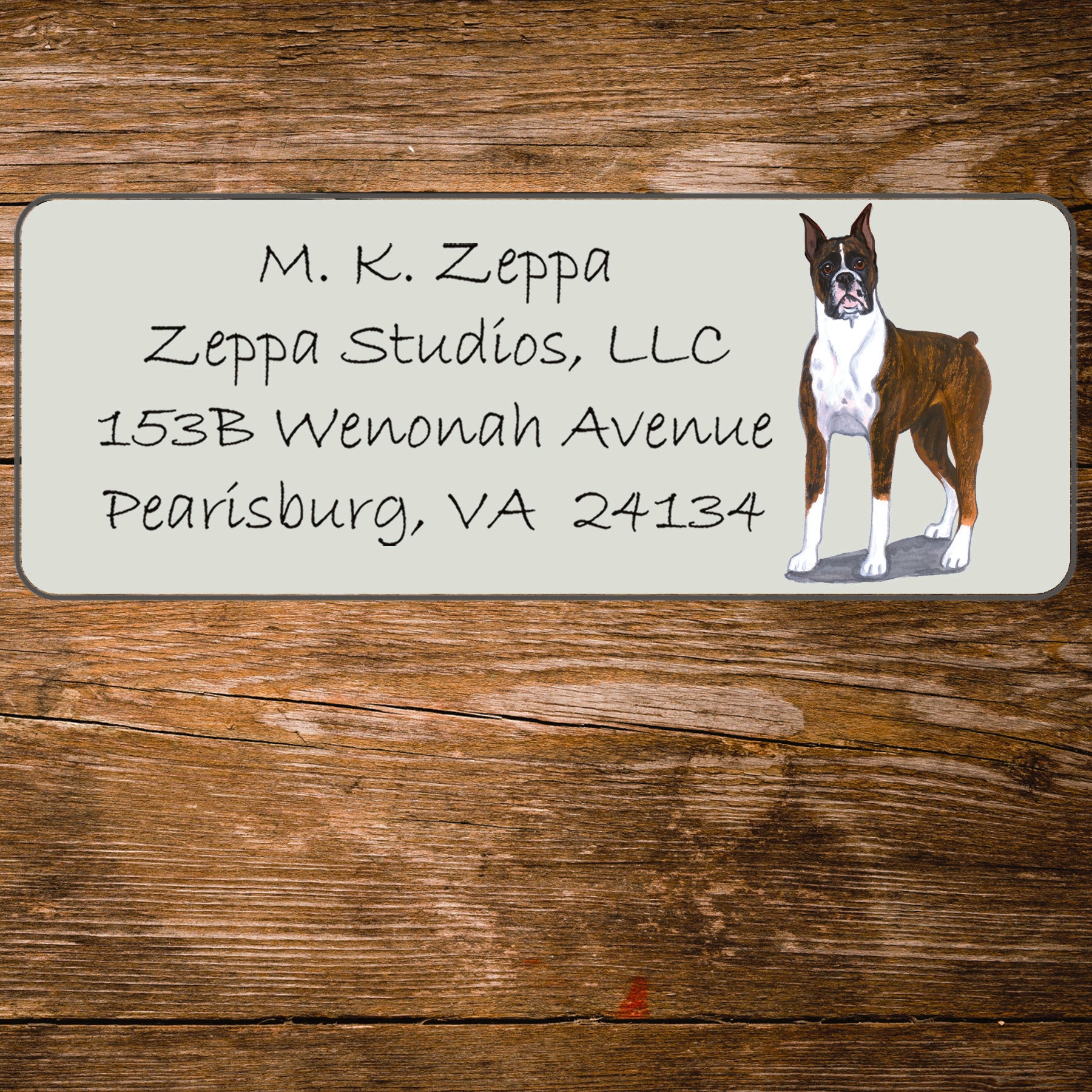 Return Address Label with a Boxer dog iillustration.