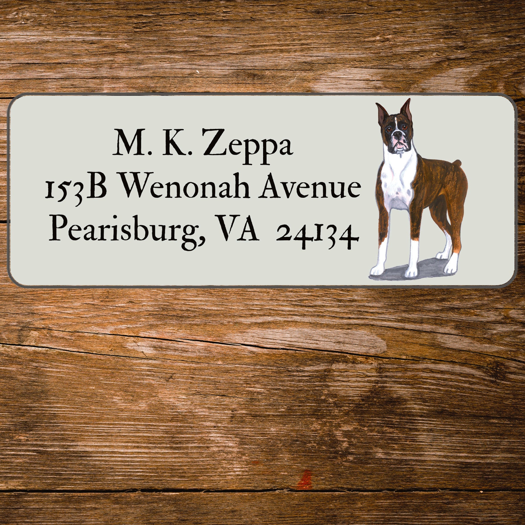 Return Address Label with a Boxer dog iillustration.