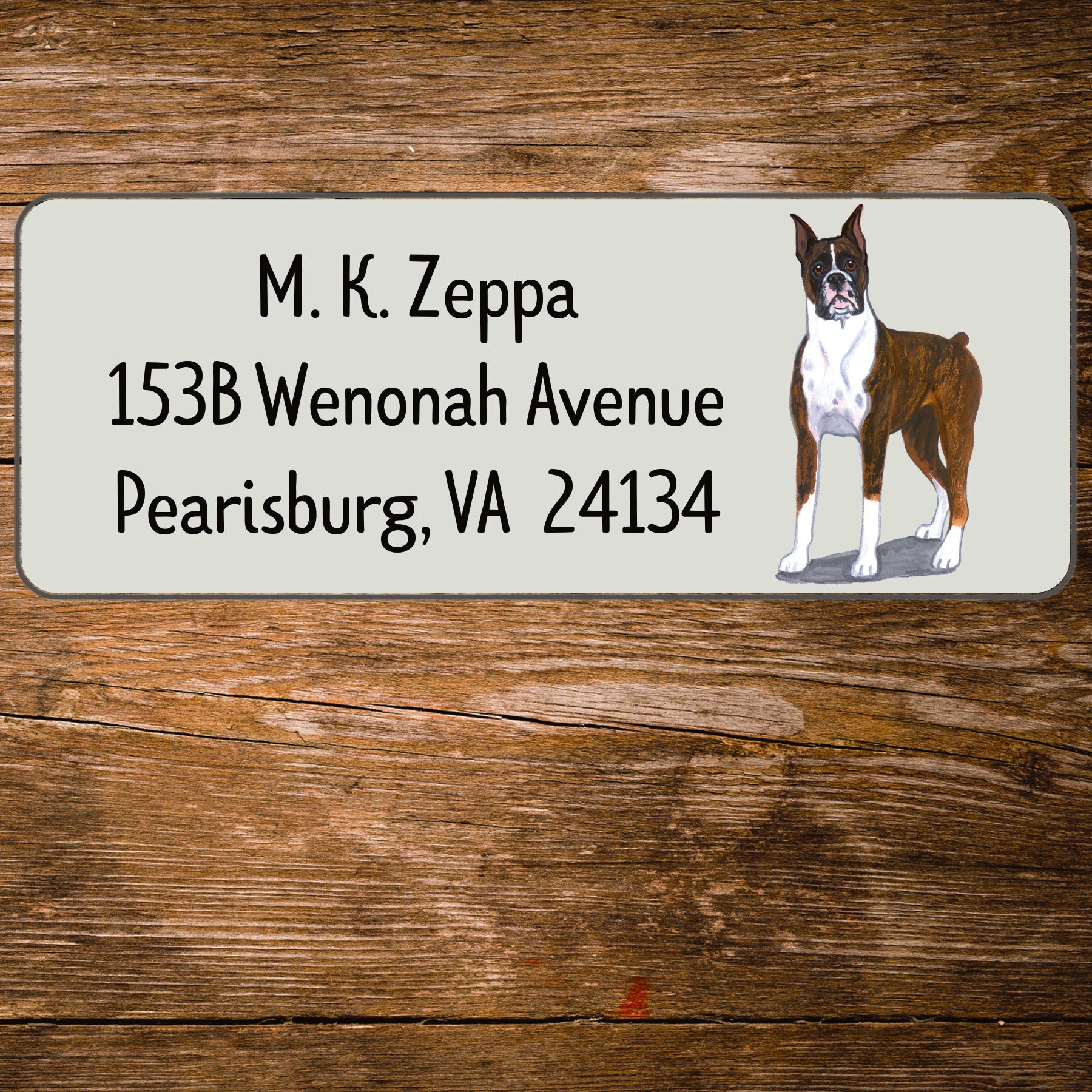 Return Address Label with a Boxer dog iillustration.