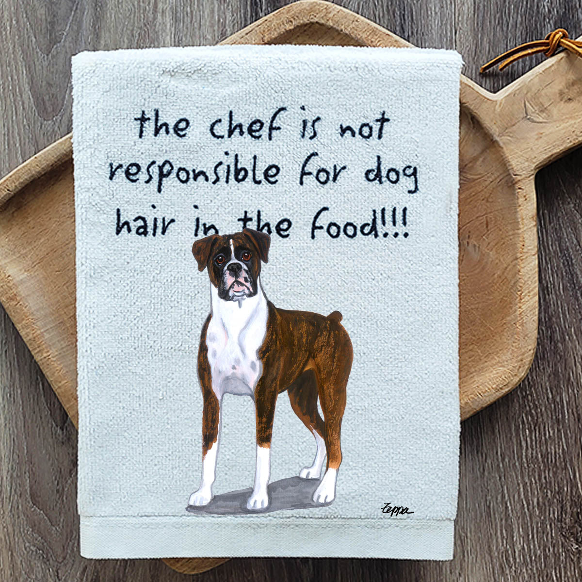 Pawsitively Adorable Boxer Standing Natural Ears Kitchen Towel