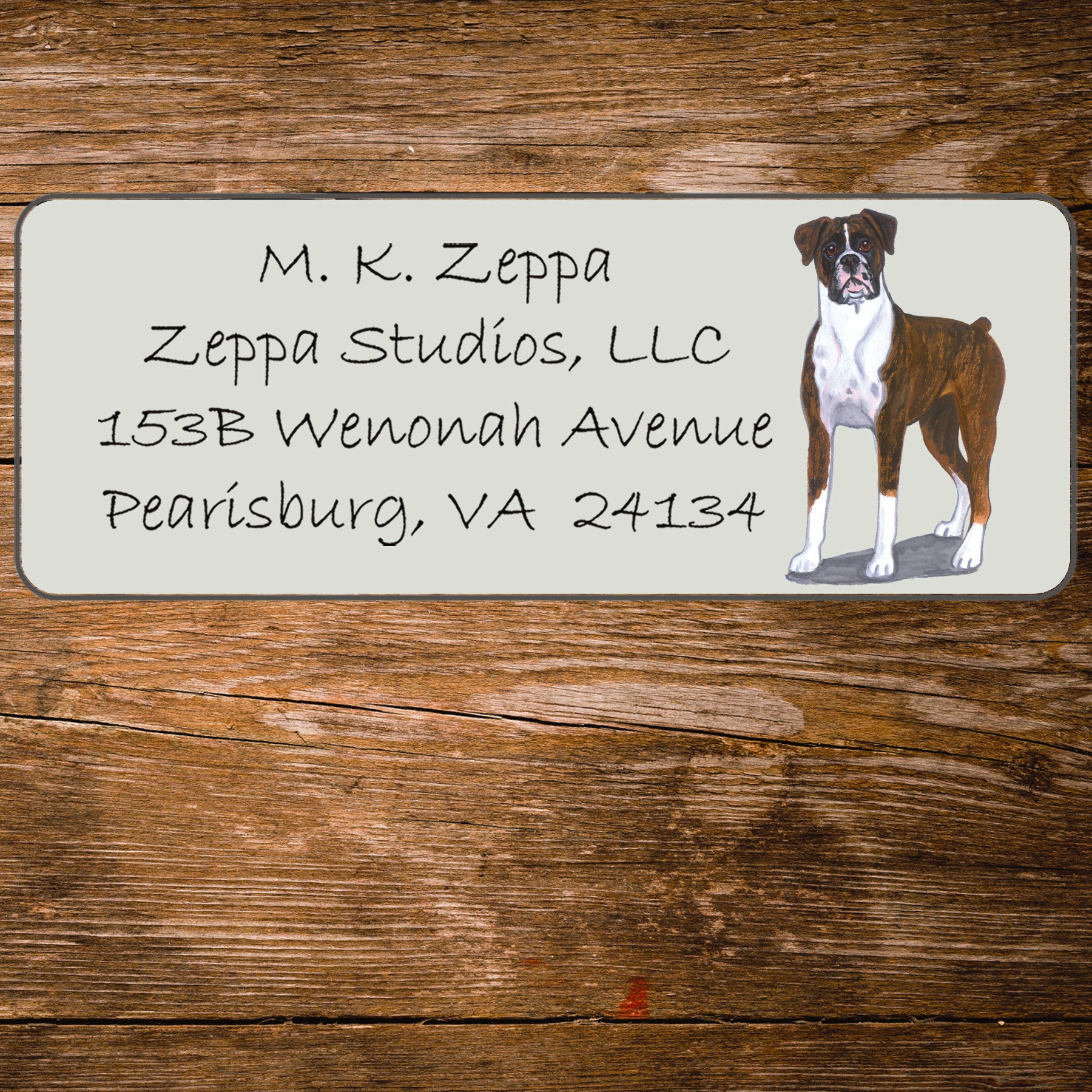 Return Address Label with a Boxer dog iillustration.