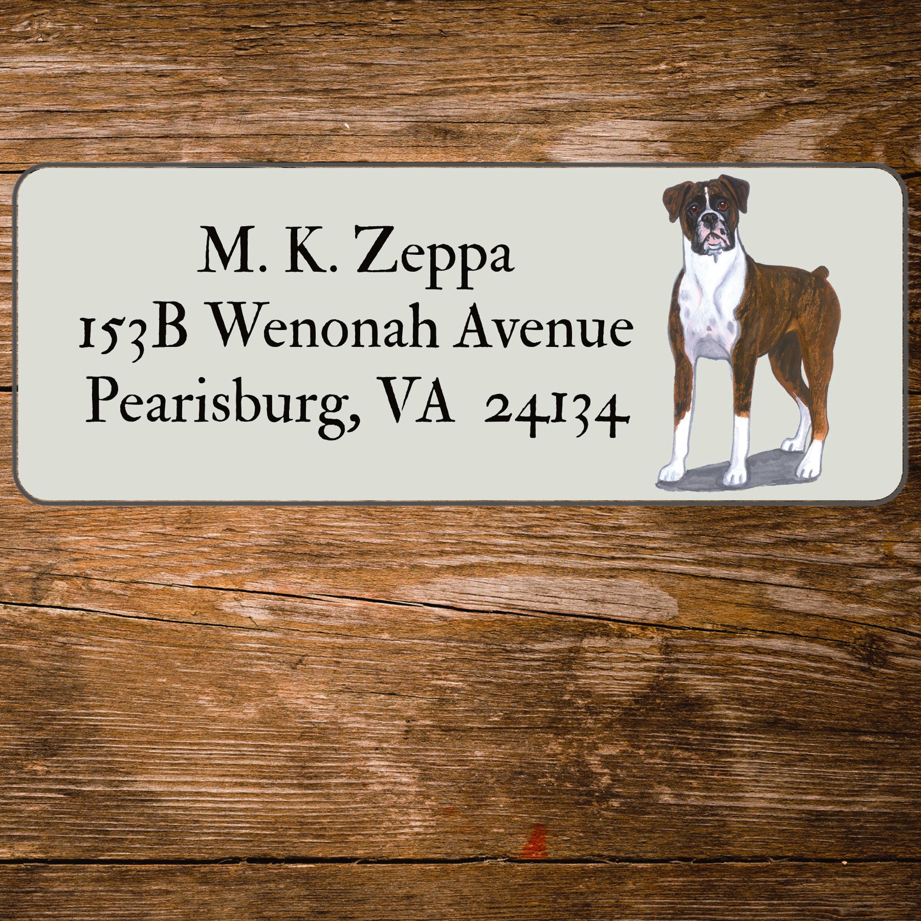 Return Address Label with a Boxer dog iillustration.