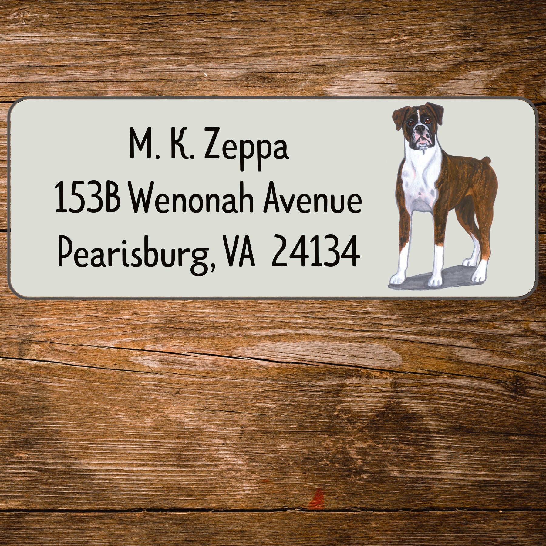 Return Address Label with a Boxer dog iillustration.