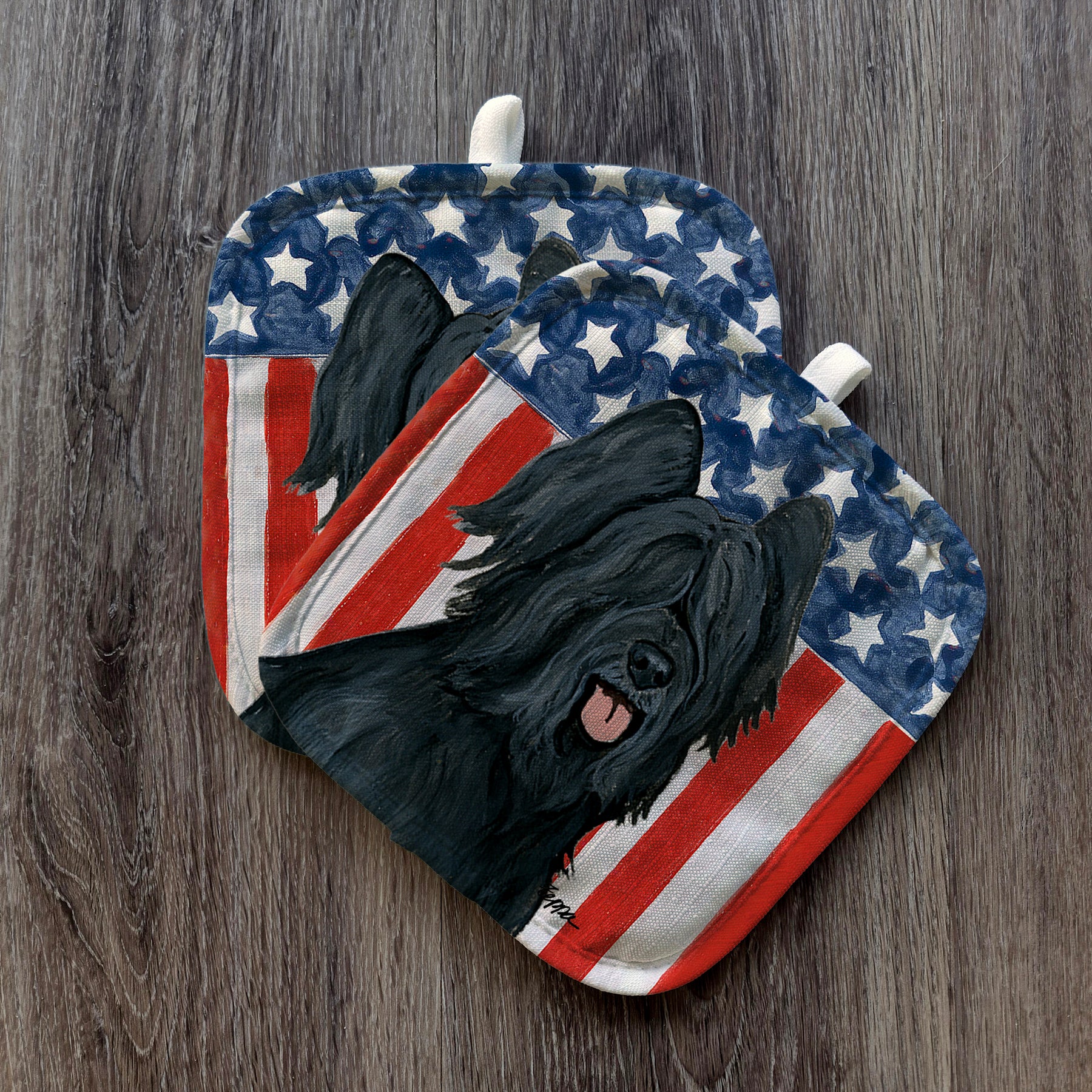 Black Briard Americana Pot Holder Set